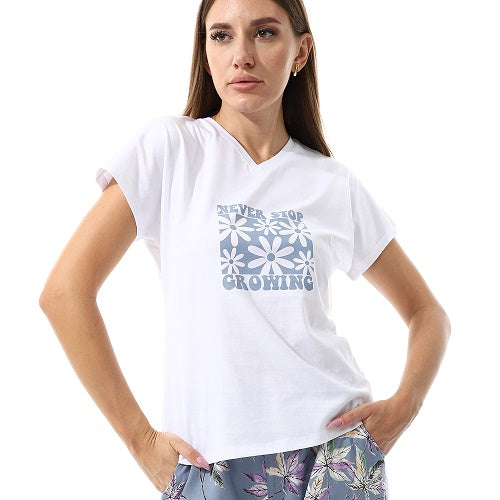 Women's Summer Sleepwear Set - Comfy Short Sleeve T-Shirt and Floral Viscose Pajama Pants