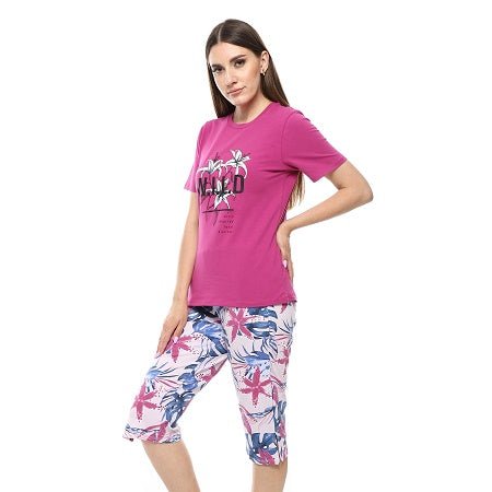 Women's summer pajamas Stylish Pink Shirt & short Purple Pants
