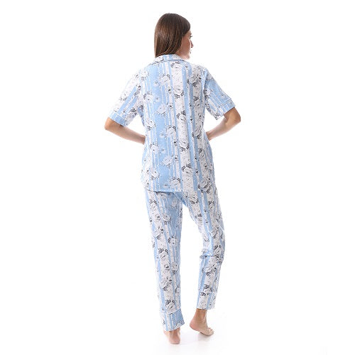 Women's summer  Floral Print Pajama Set-blue