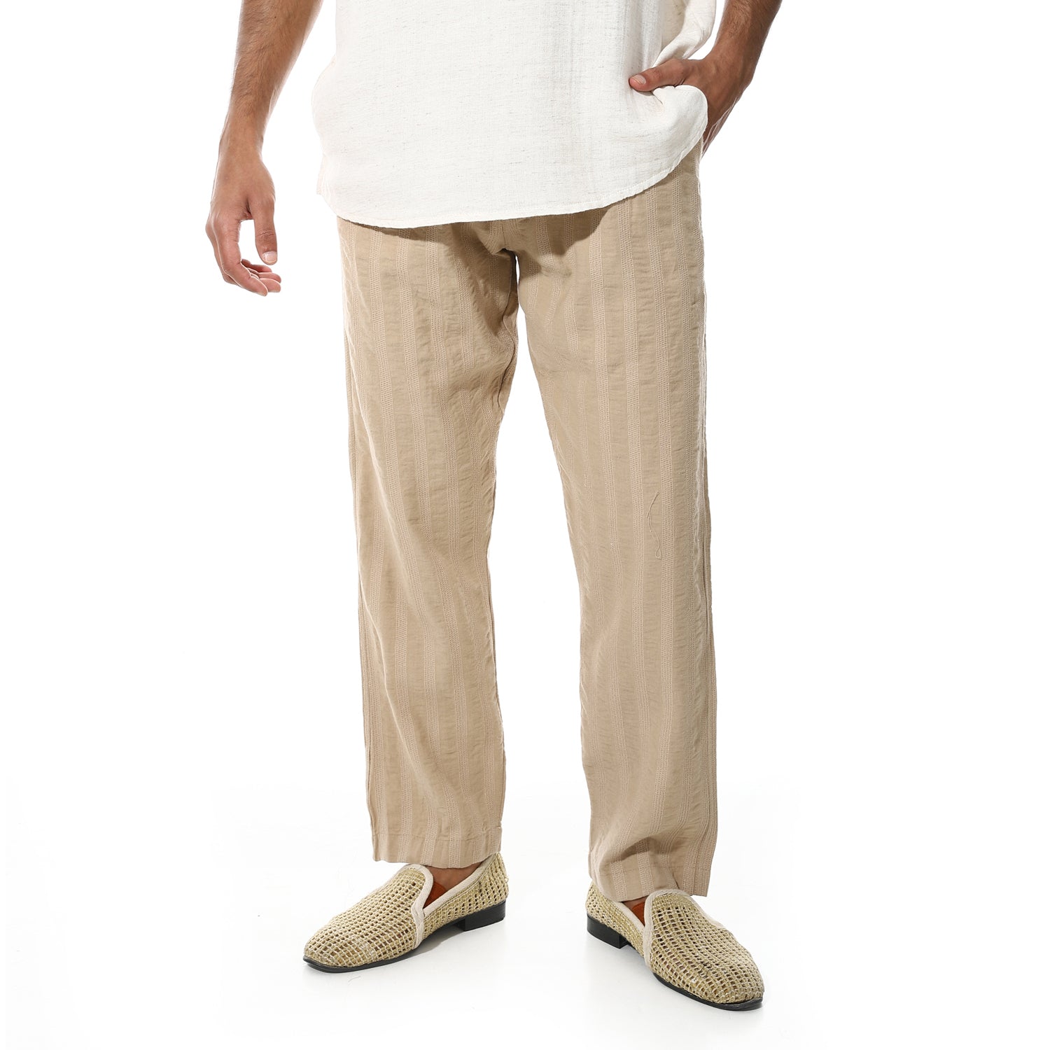 Men's Relaxed Fit Striped Linen Trousers – Cafe