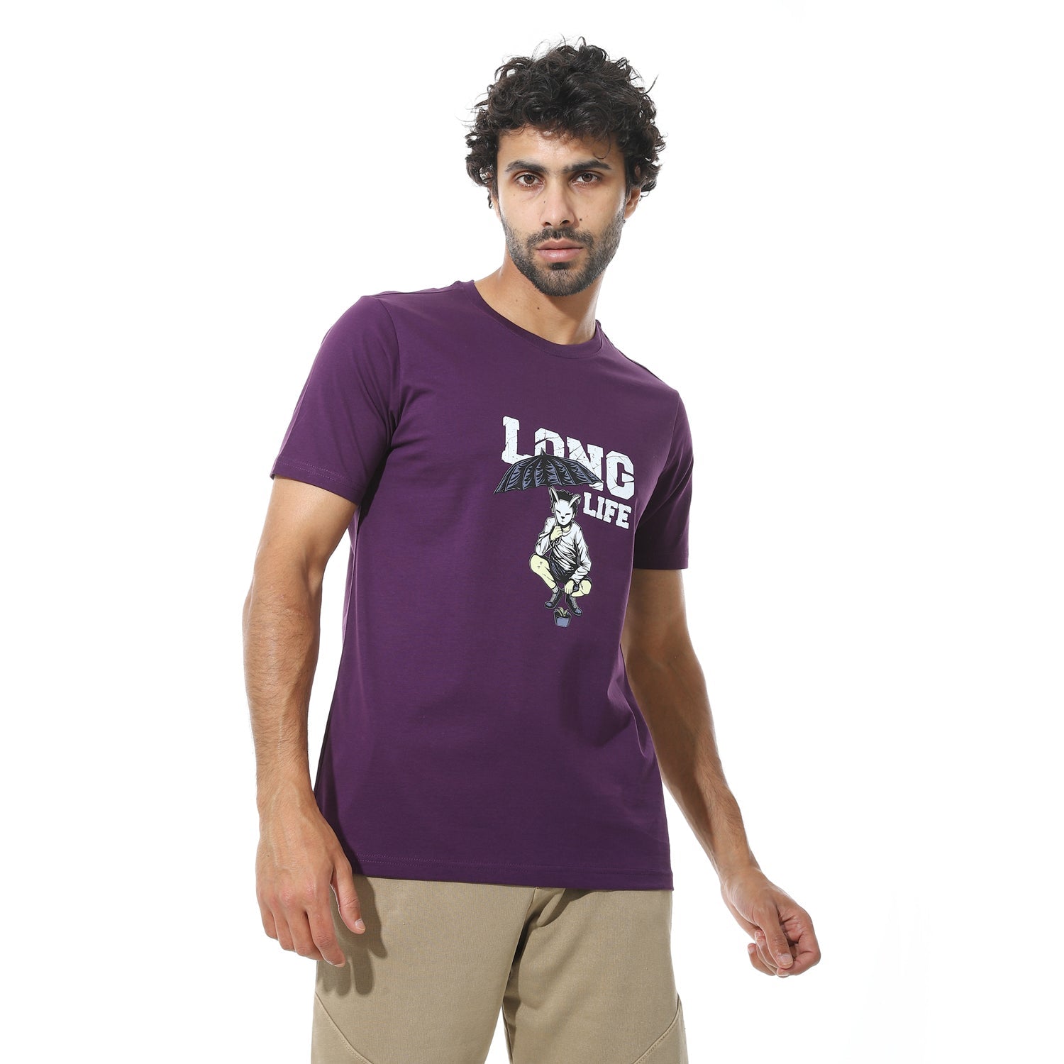 Men's Regular Fit Purple T-Shirt with Printed