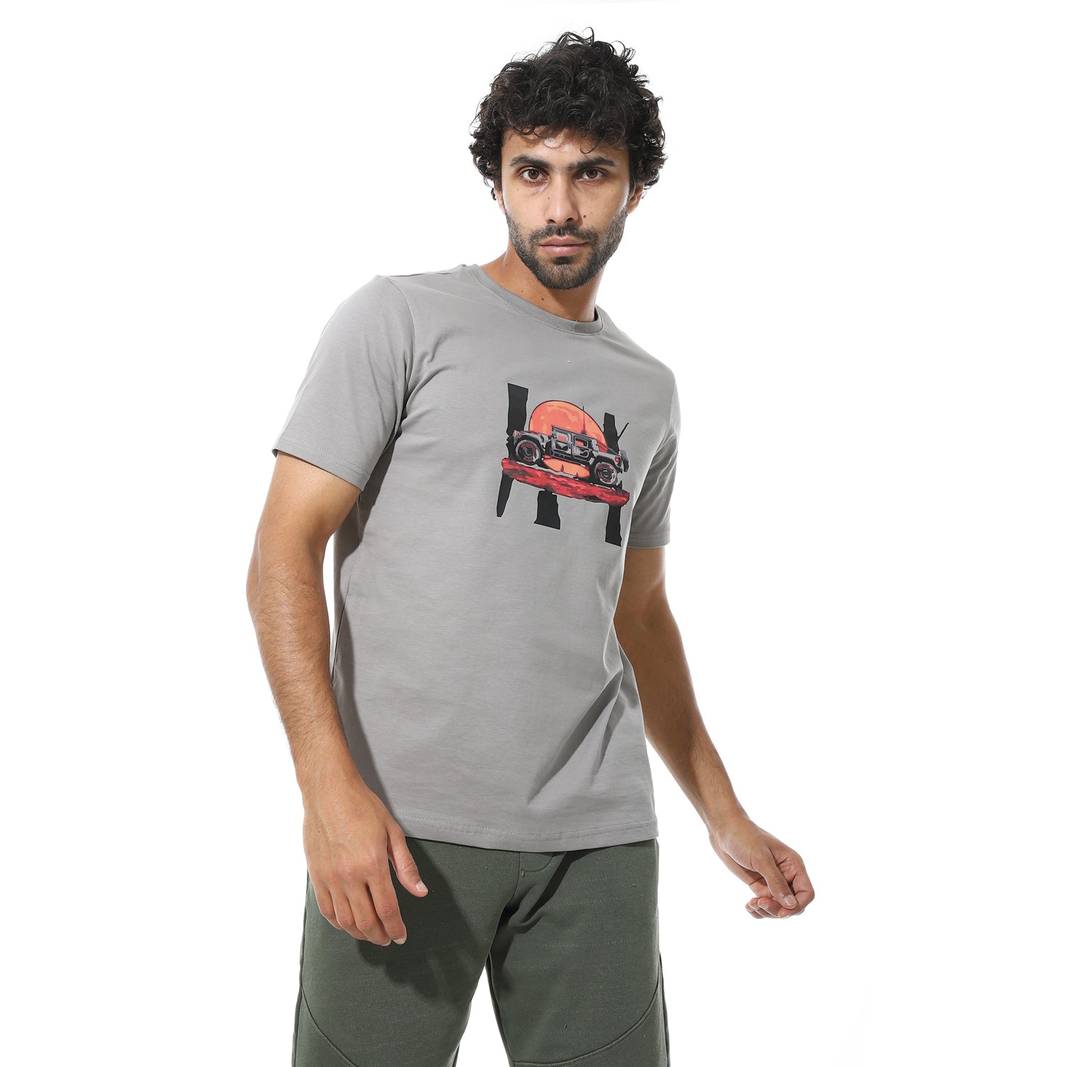 Men's Regular Fit Grey T-Shirt with Printed