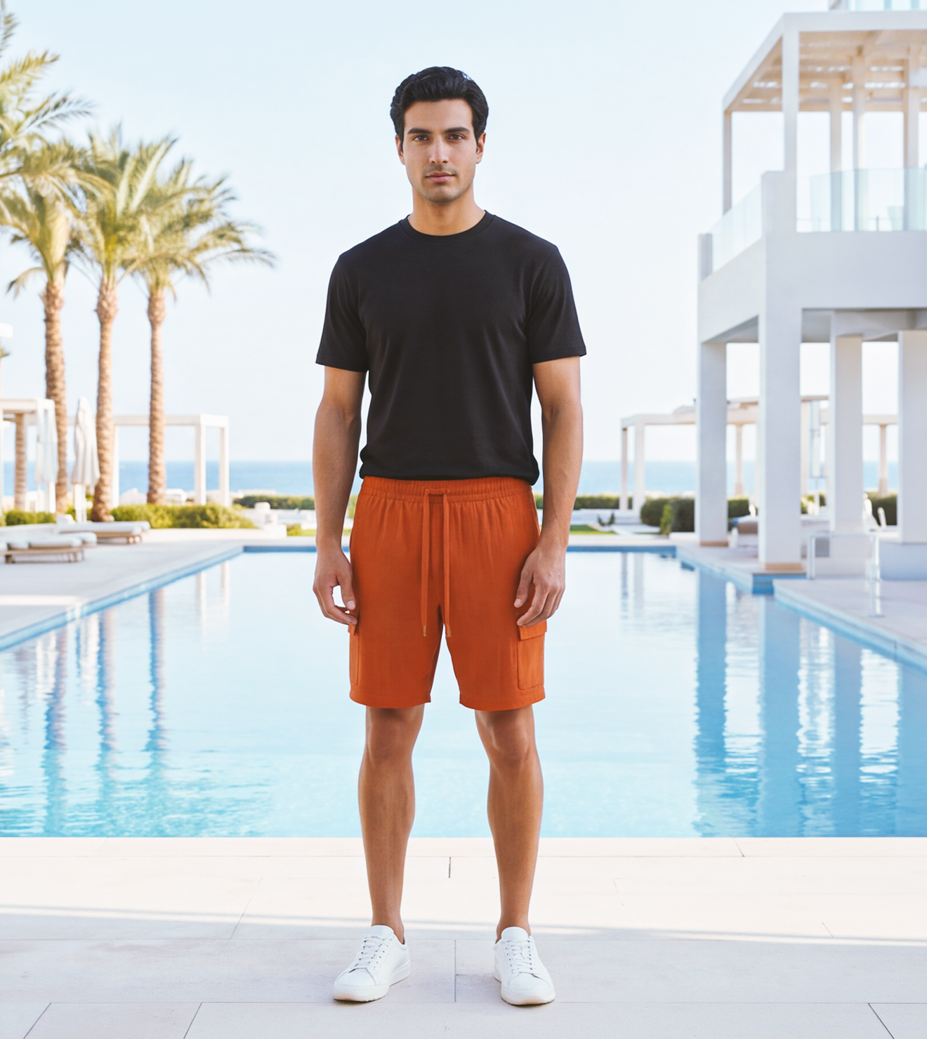 Men Ribbed Cargo Style Shorts