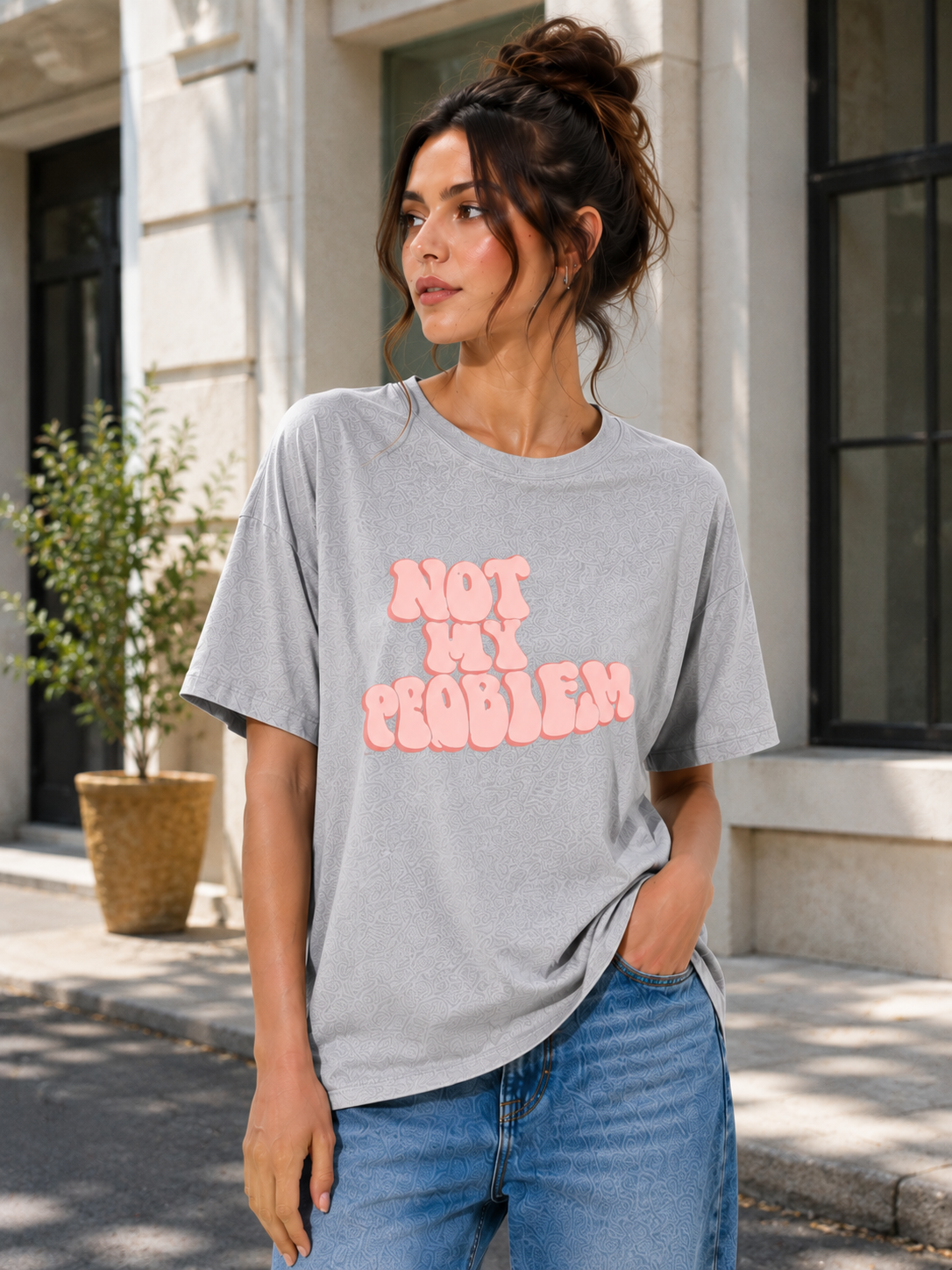 Women's Oversized Short Sleeve Chest Print T-Shirt