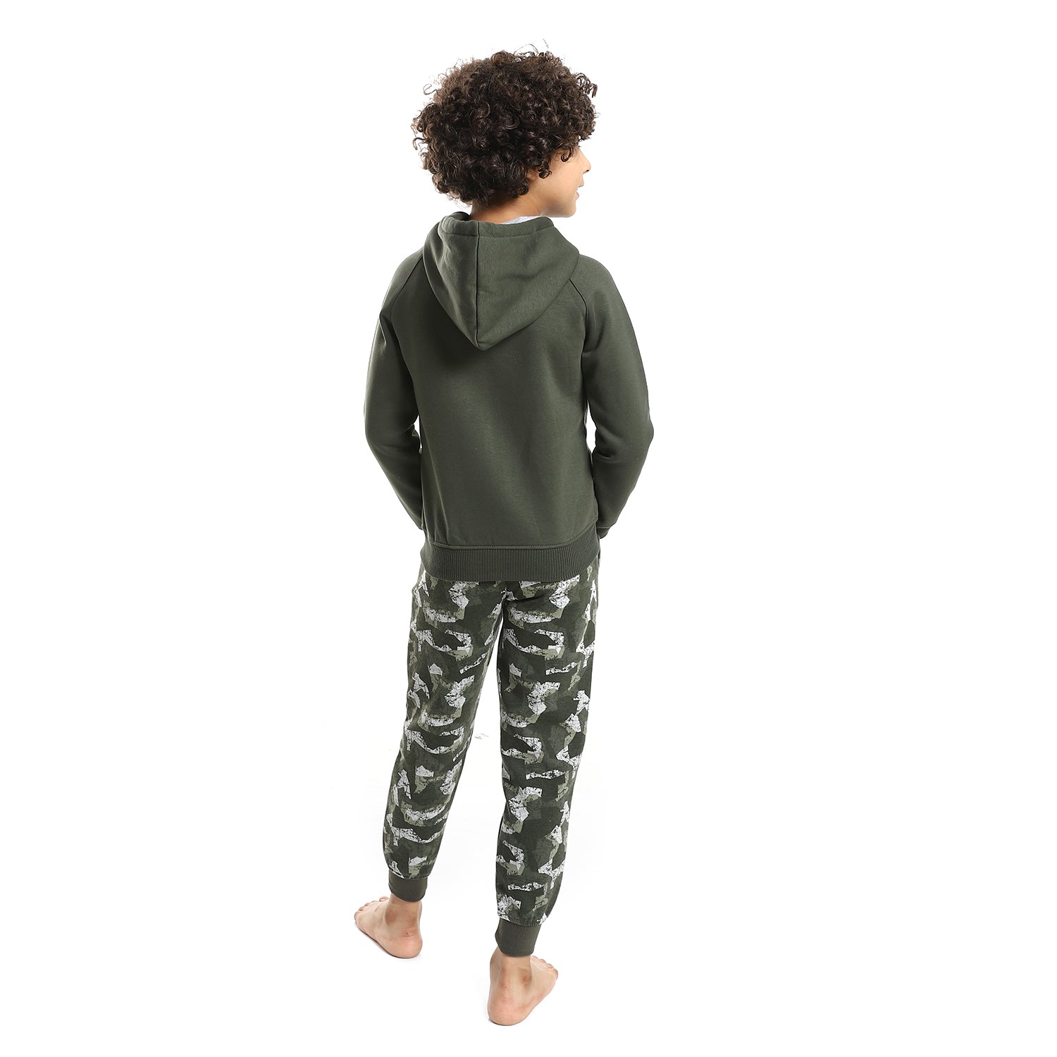 Boys' winter pajamas with camouflage sweatpants from red cotton - Dark Green