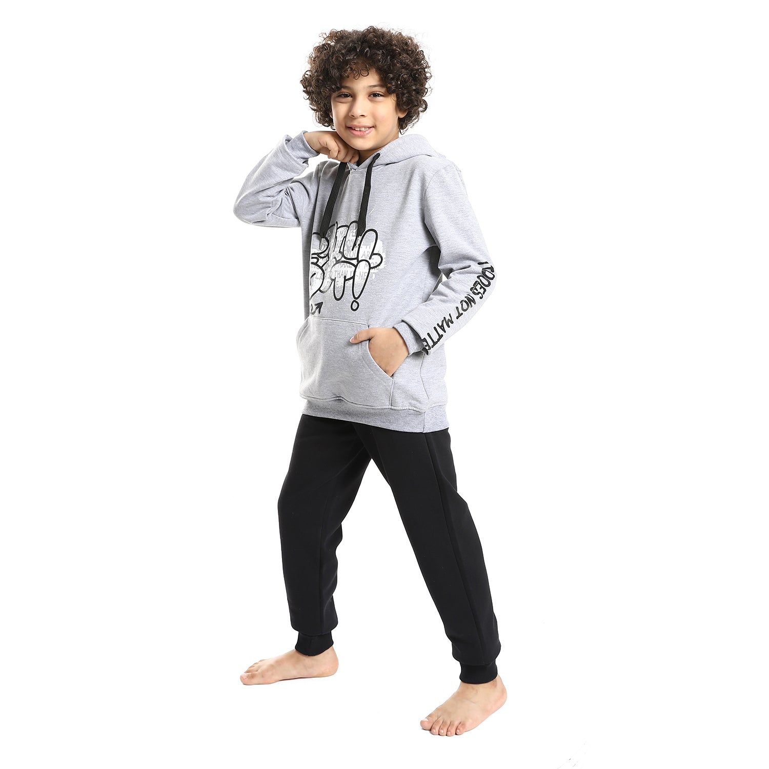 Red Cotton Boys' Winter Pajama Set, hoodie, Grey