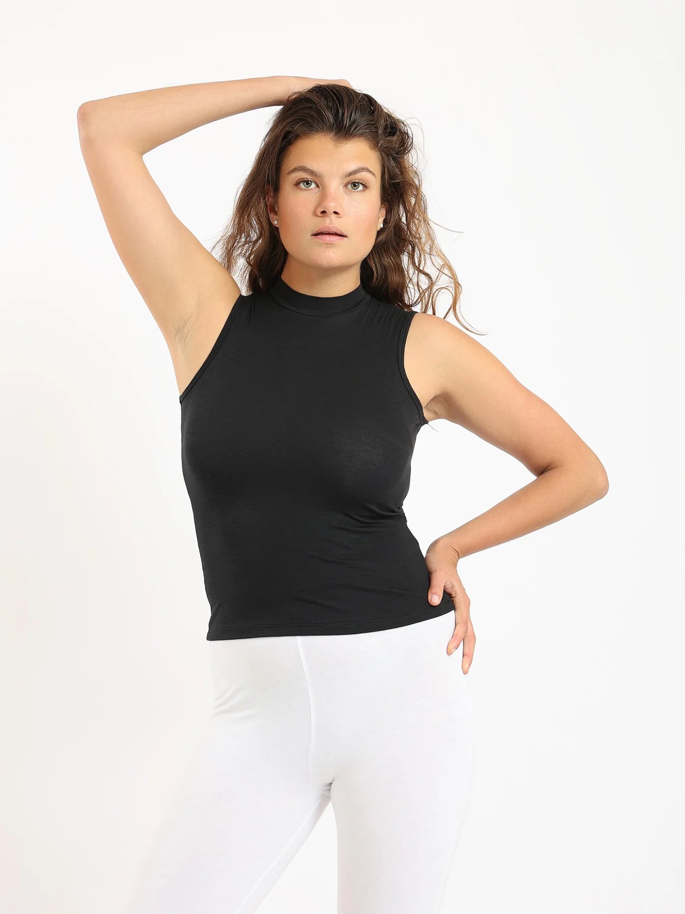 Women Basic Shirt, High Neck, Sleeveless