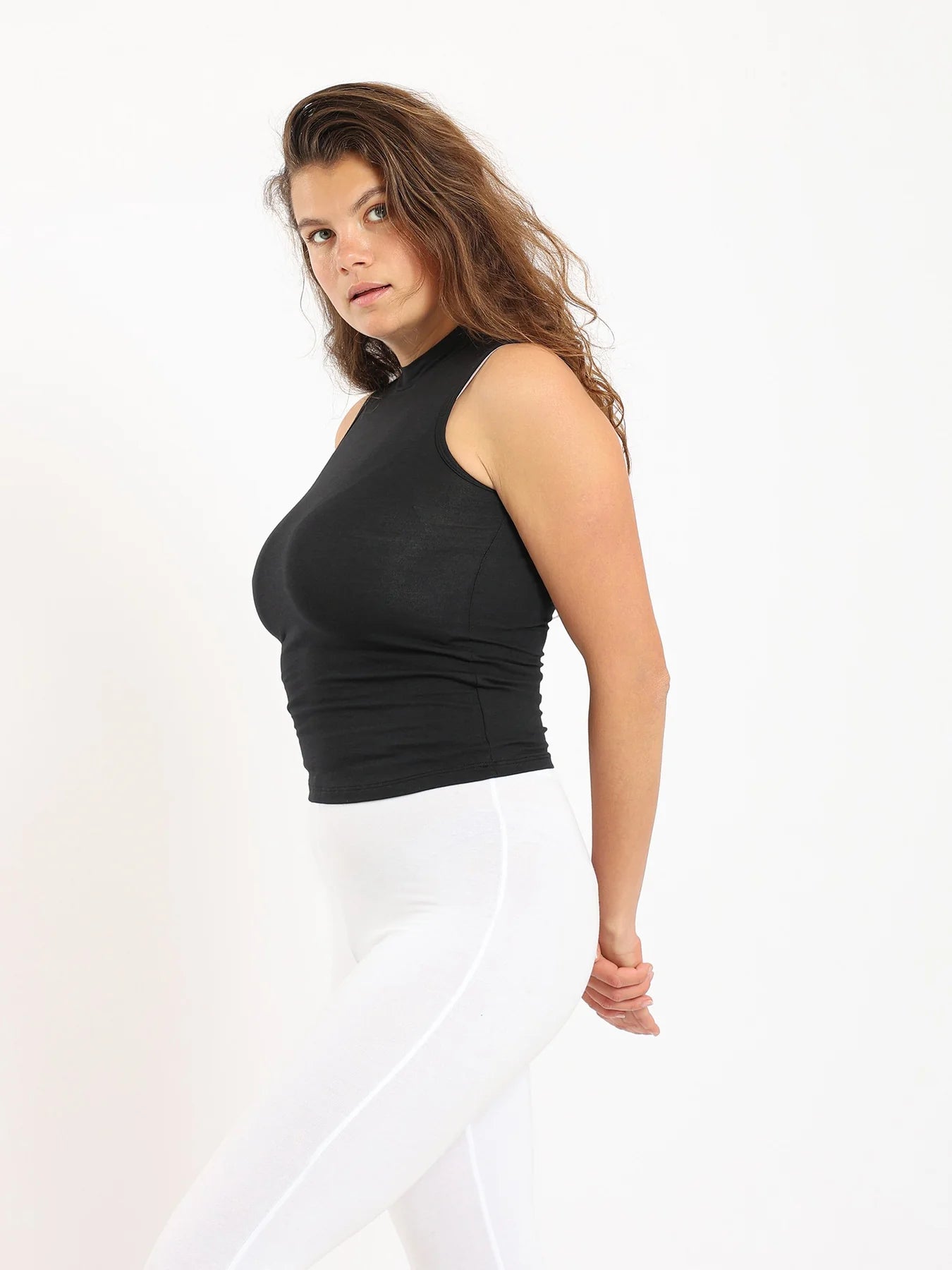 Women Basic Shirt, High Neck, Sleeveless