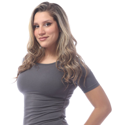 Women Basic shirt, short sleeve- grey