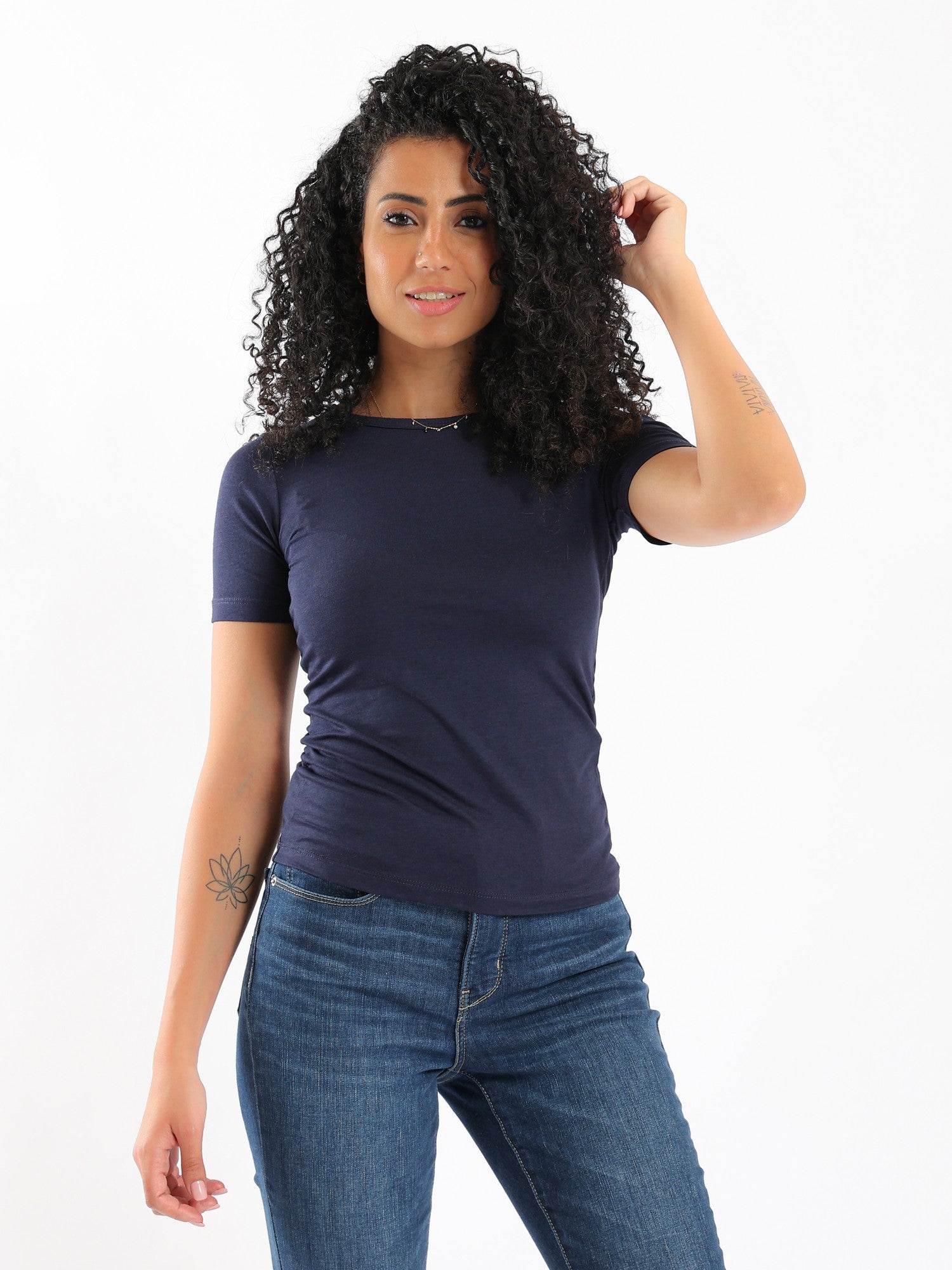 Women Basic shirt, short sleeve- Navy blue