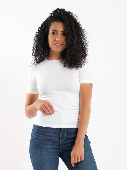 Women Basic shirt, short sleeve- White