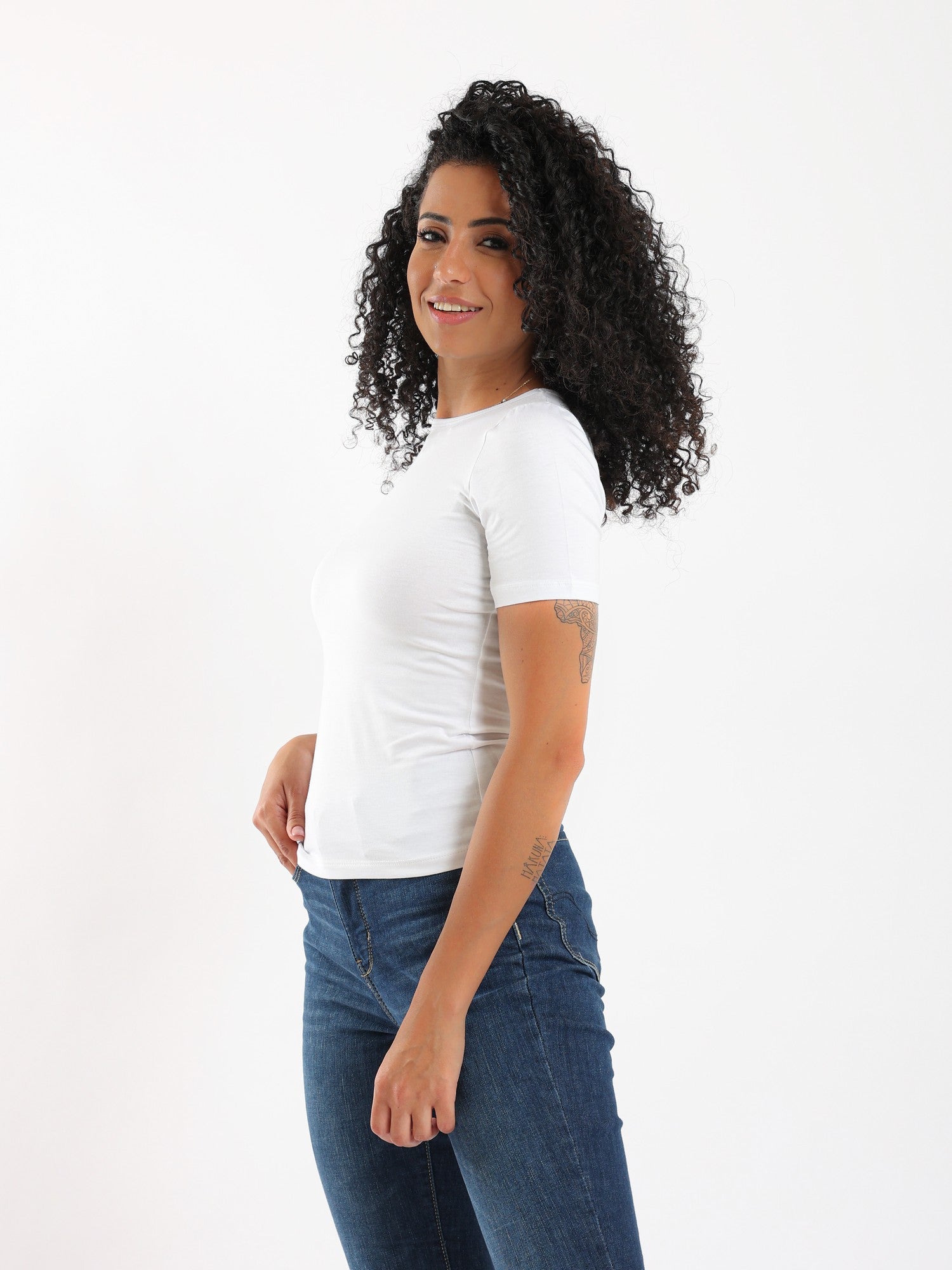 Women Basic Shirt, Short Sleeve - White