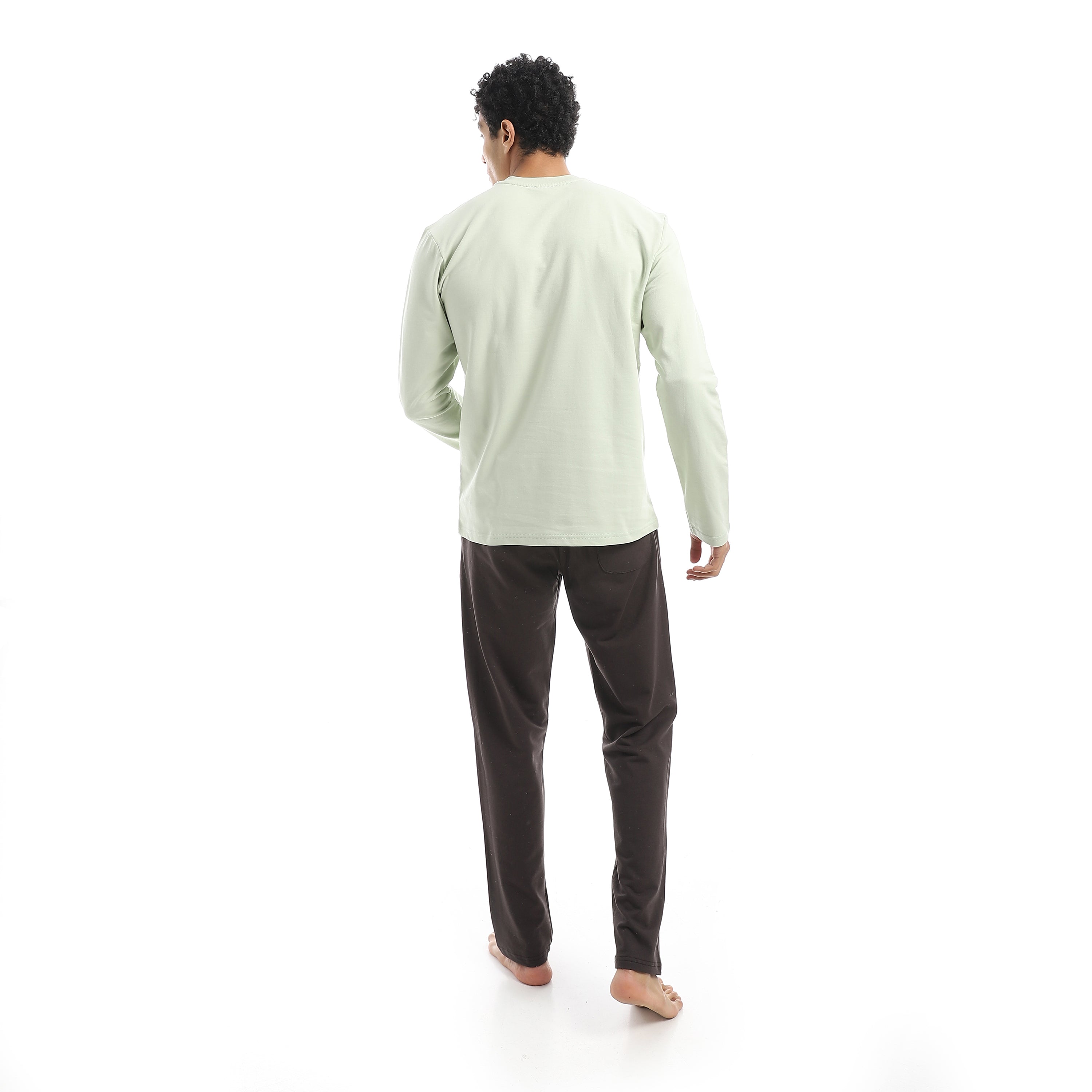 Men’s Printed Pajama Set – Long Sleeve Top & Solid Pants