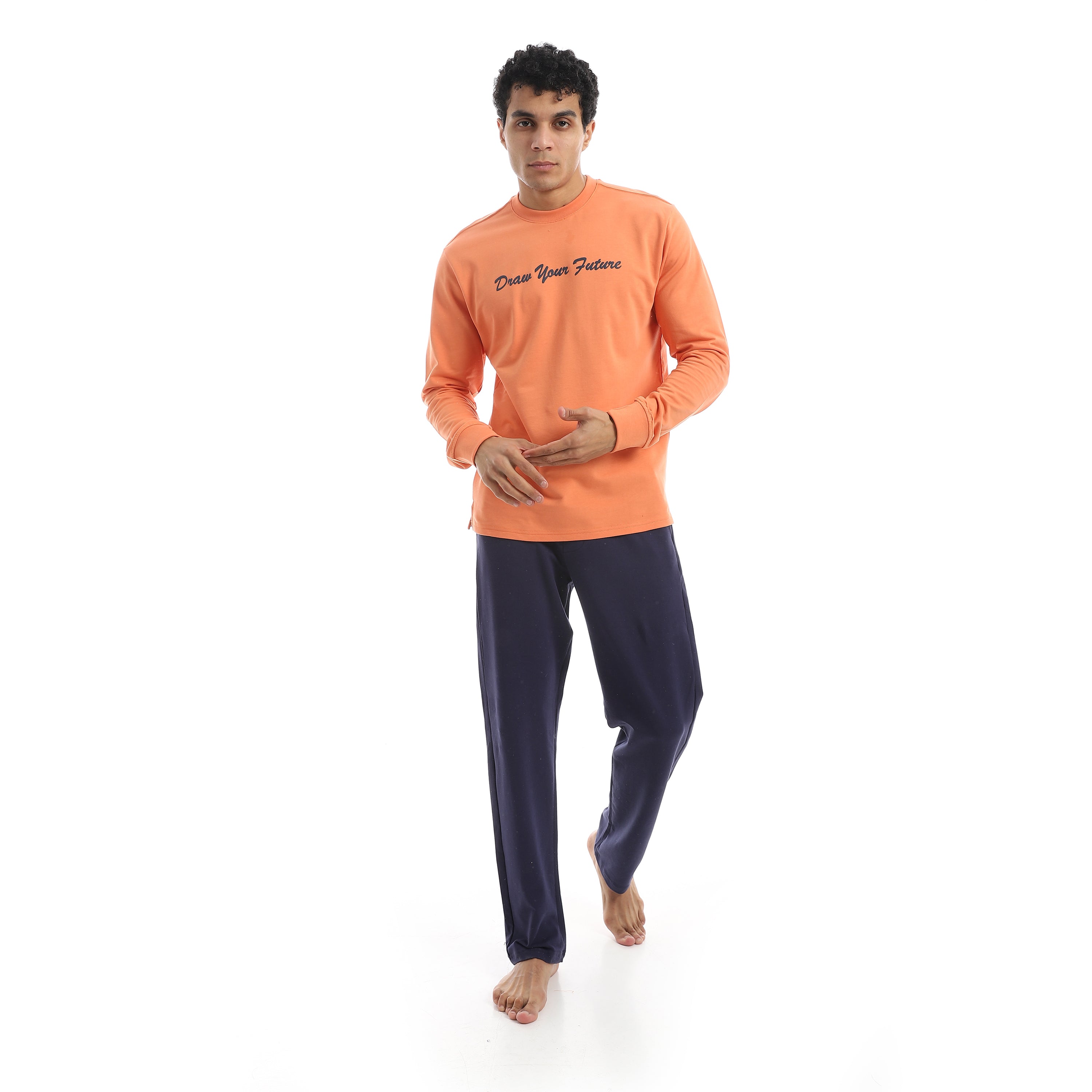 Men’s Homewear Pajama Set – Printed Long Sleeve
