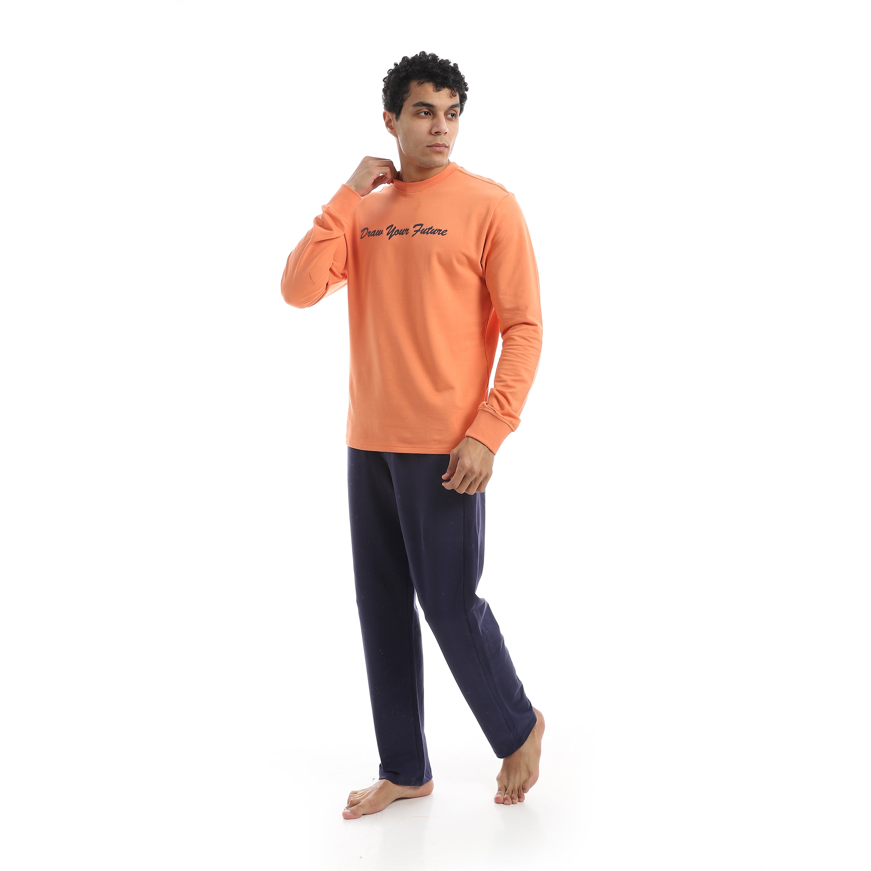 Men’s Homewear Pajama Set – Printed Long Sleeve