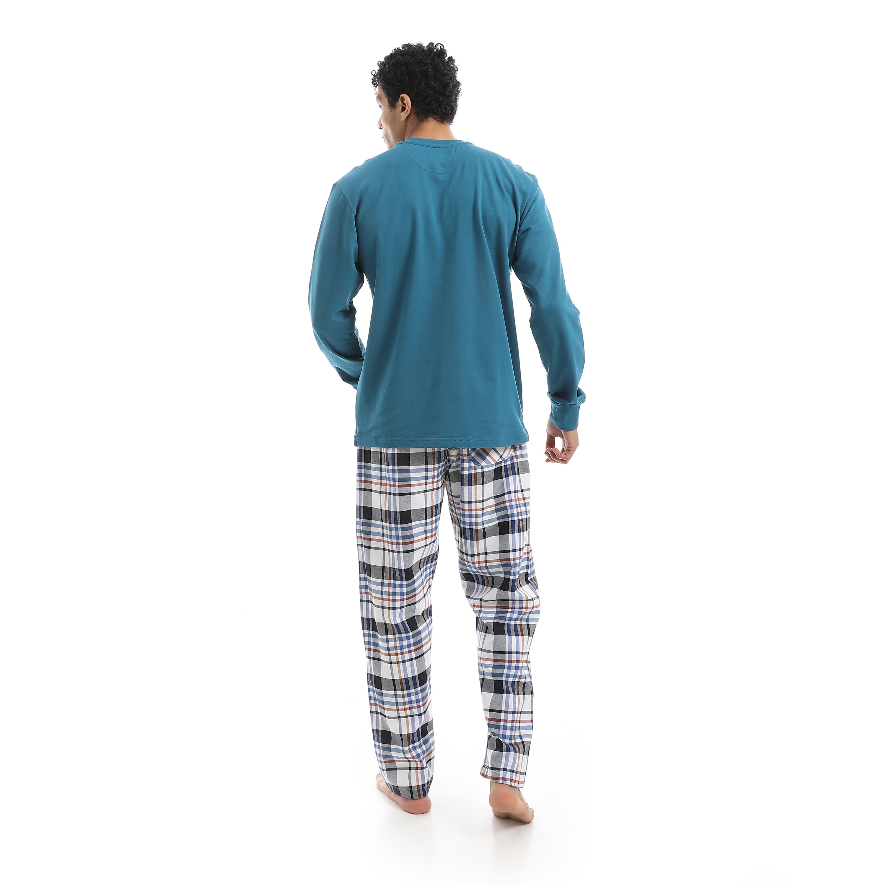 Classic Men’s Pajama Set – Long Sleeve Top & Check Pants