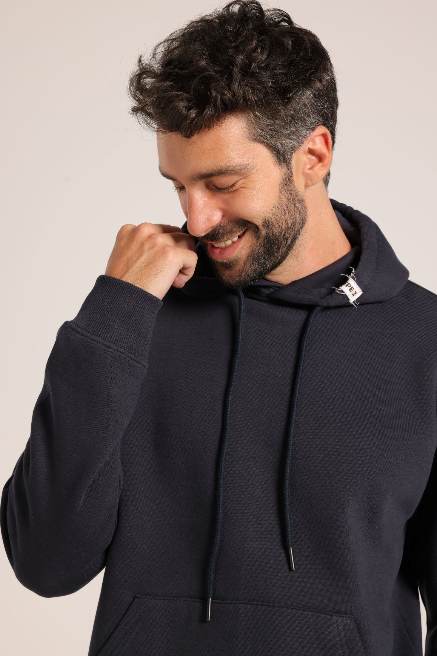 Red Cotton Hoodie -Navy