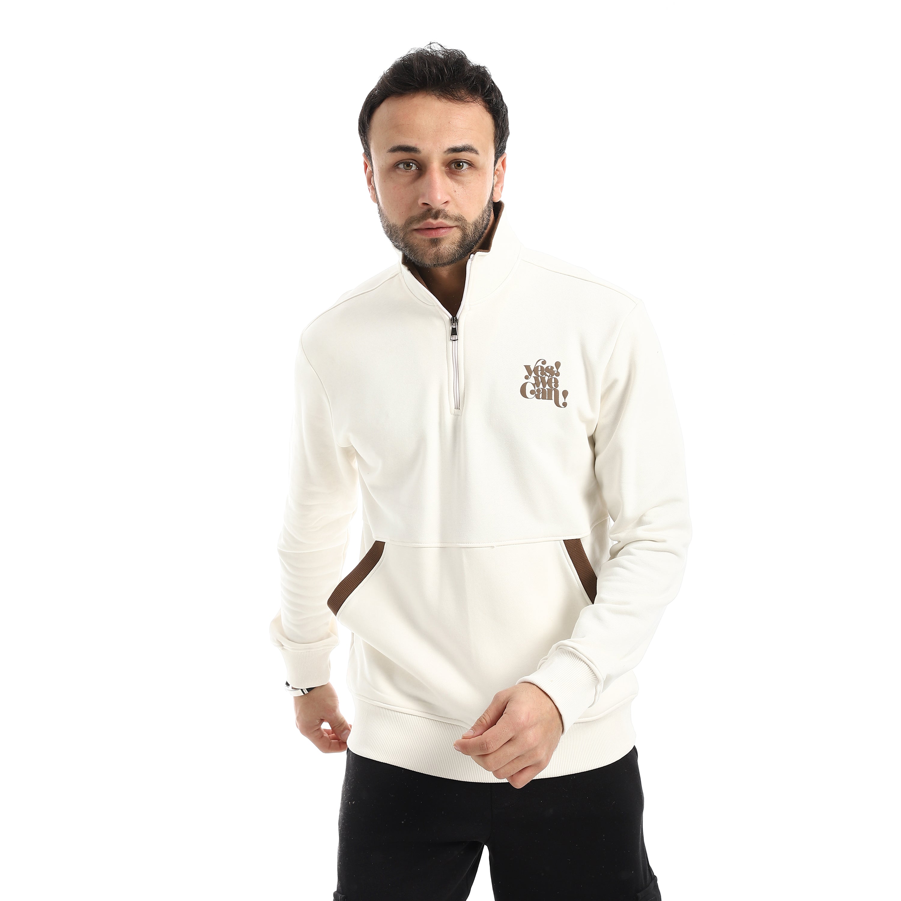 Men’s Off-White Quarter-Zip Fleece Sweatshirt