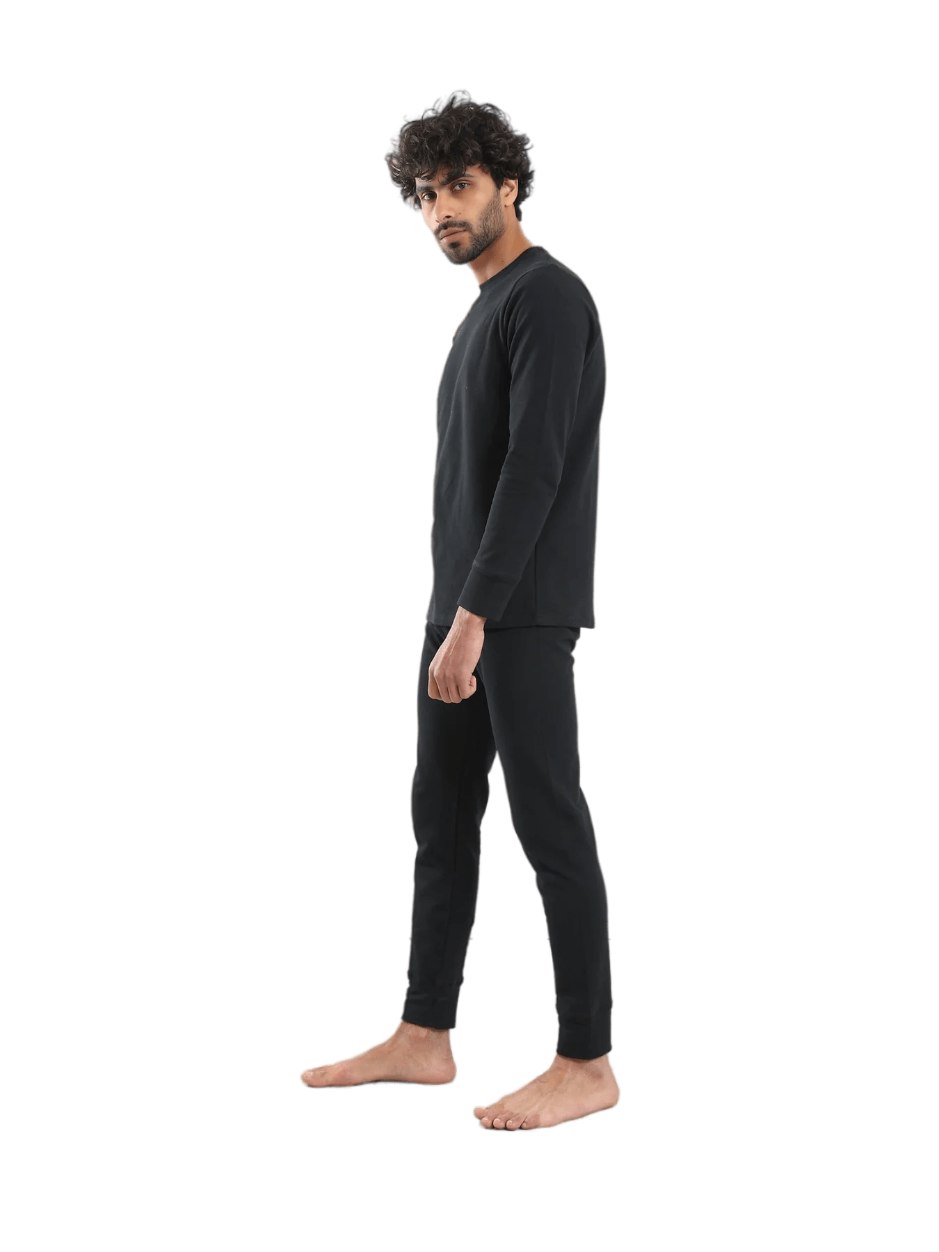 Red Cotton Cozy And Comfortable Thermal Set For Men Padded Inside - Black