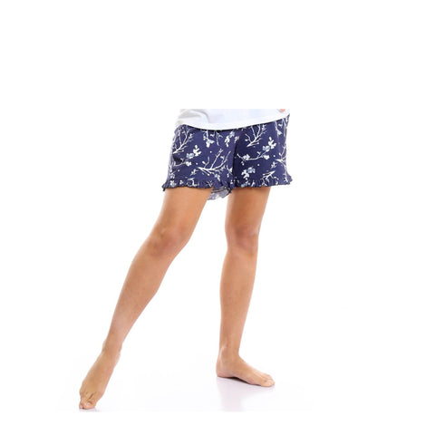 Women's Blue Shorts - Playful and Cozy Lounge Bottoms
