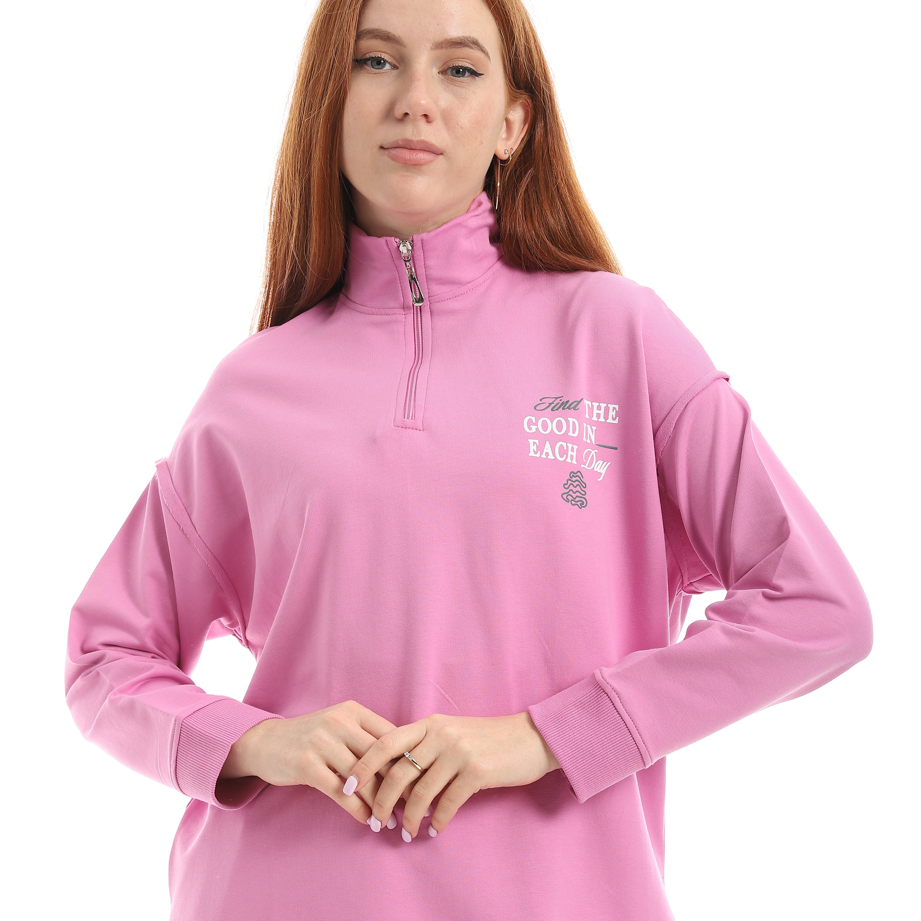 Half-Zip t-Shirt Red Cotton