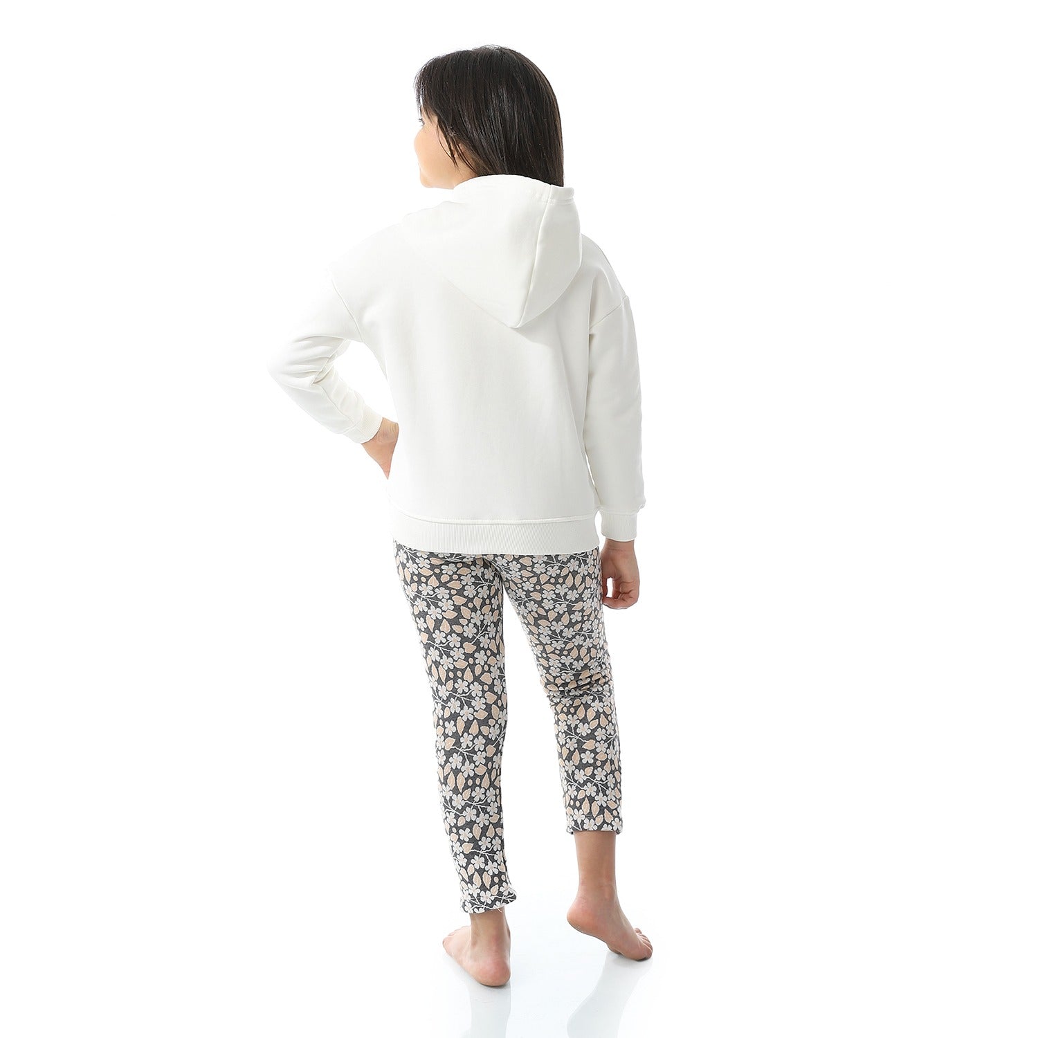 Girls' Winter Printed Hoodie Pajama Pants -Off White