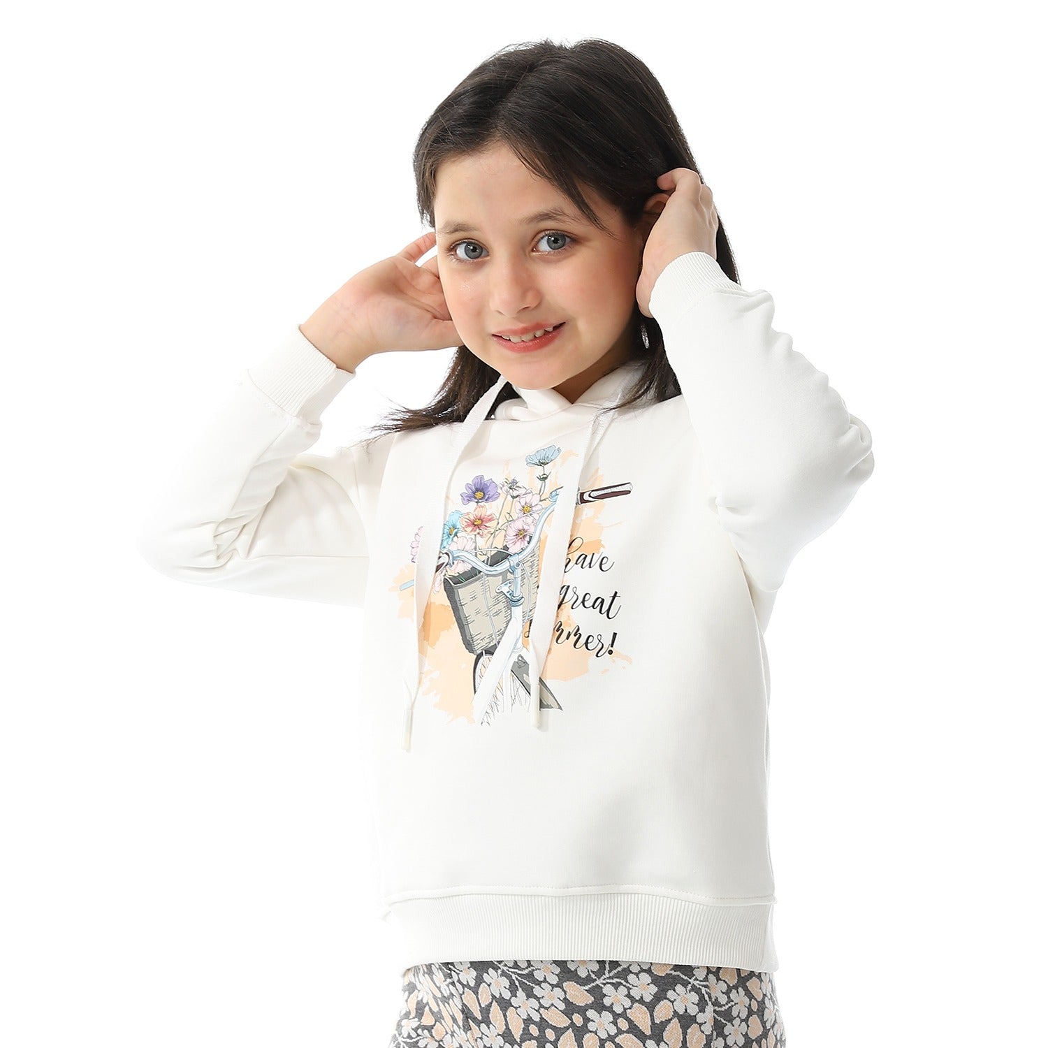 Girls' Winter Printed Hoodie Pajama Pants -Off White