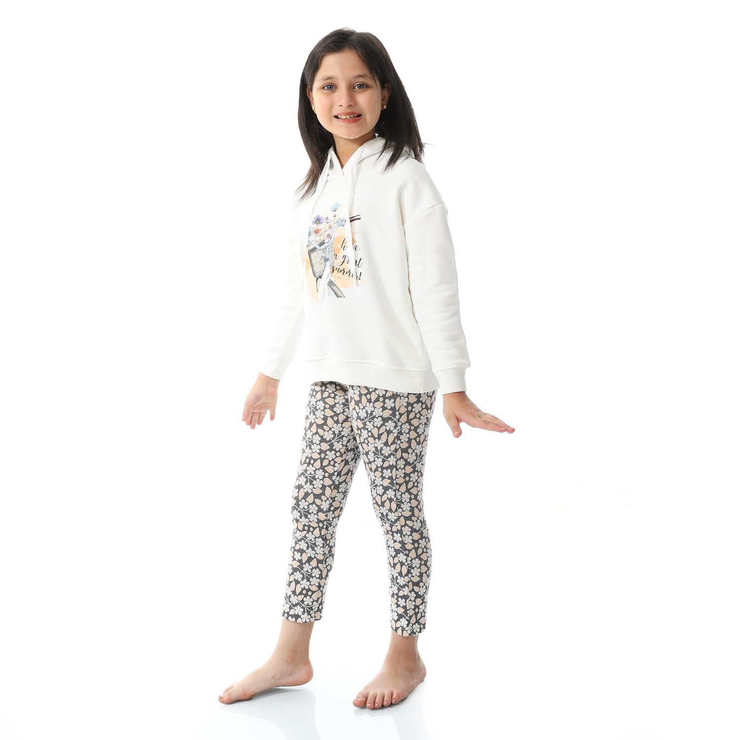 Girls' Winter Printed Hoodie Pajama Pants -Off White