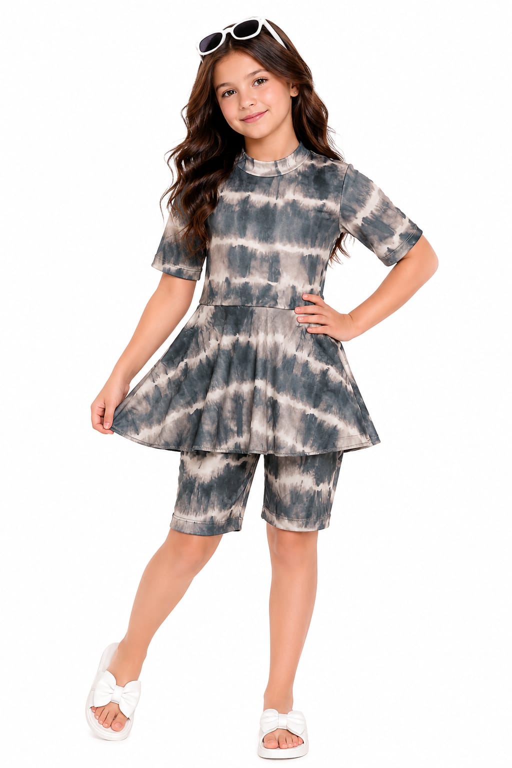 Girls’ Modest Swimwear Set – Short Sleeve Top with Shorts -Mint