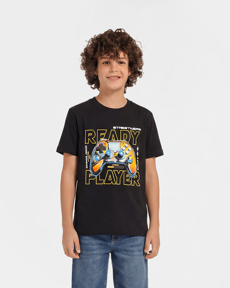 Boy "Ready Player" Graphic Tee - Red Cotton