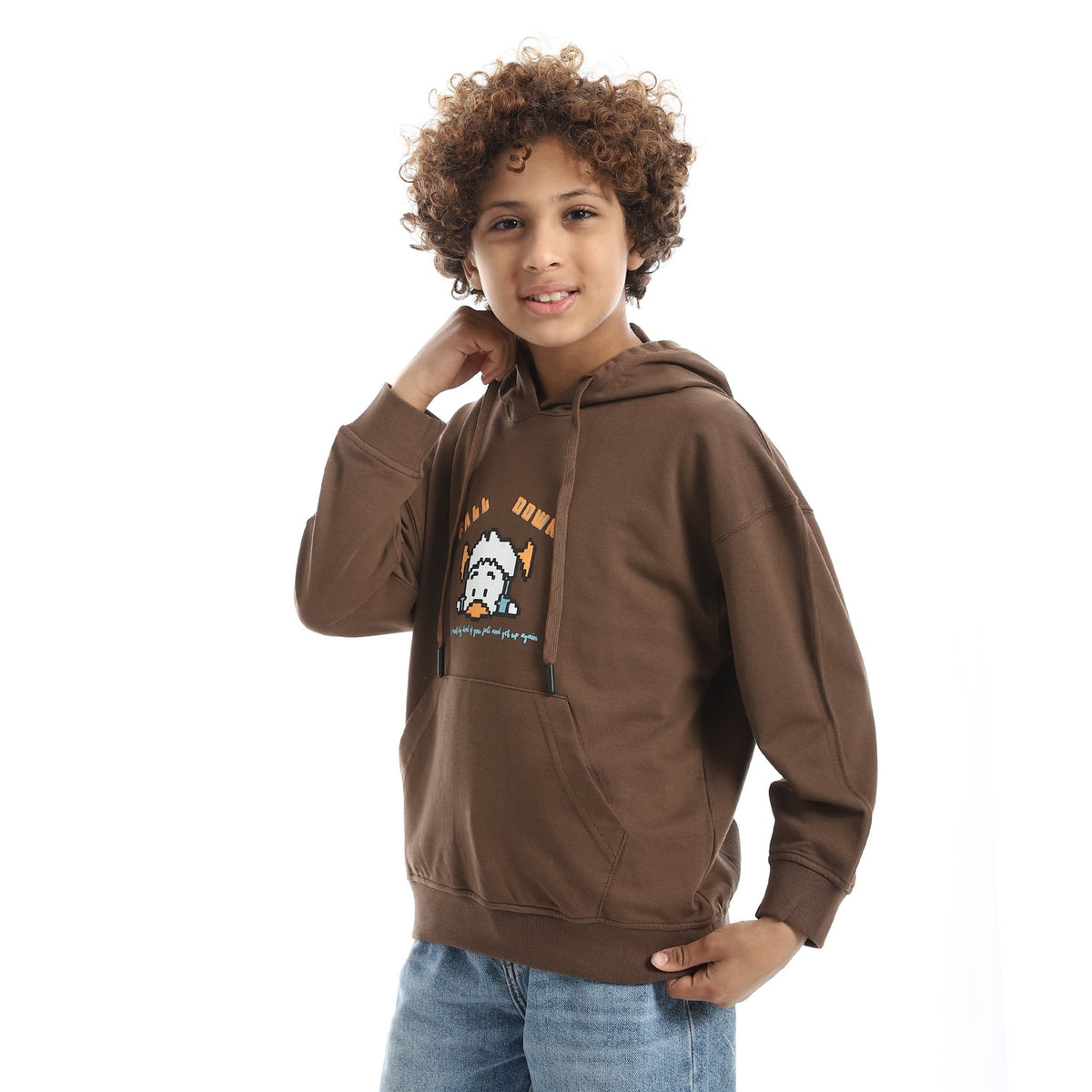 Boy Regular Fit Hooded Back Printed Autumn Sweatshirt - Red Cotton