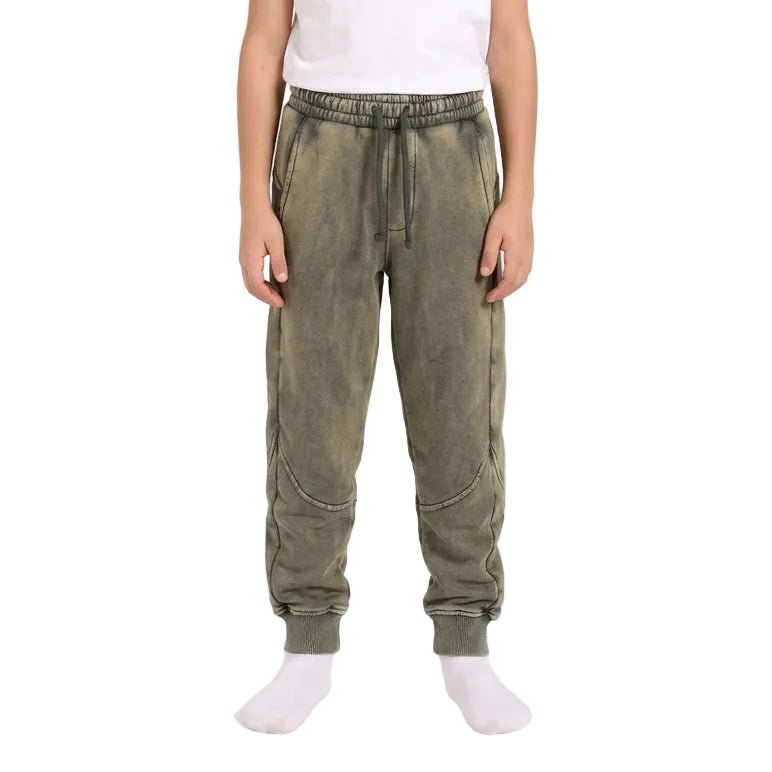 Boys Acid-Wash Paneled Joggers – Vintage Streetwear Style - Red Cotton