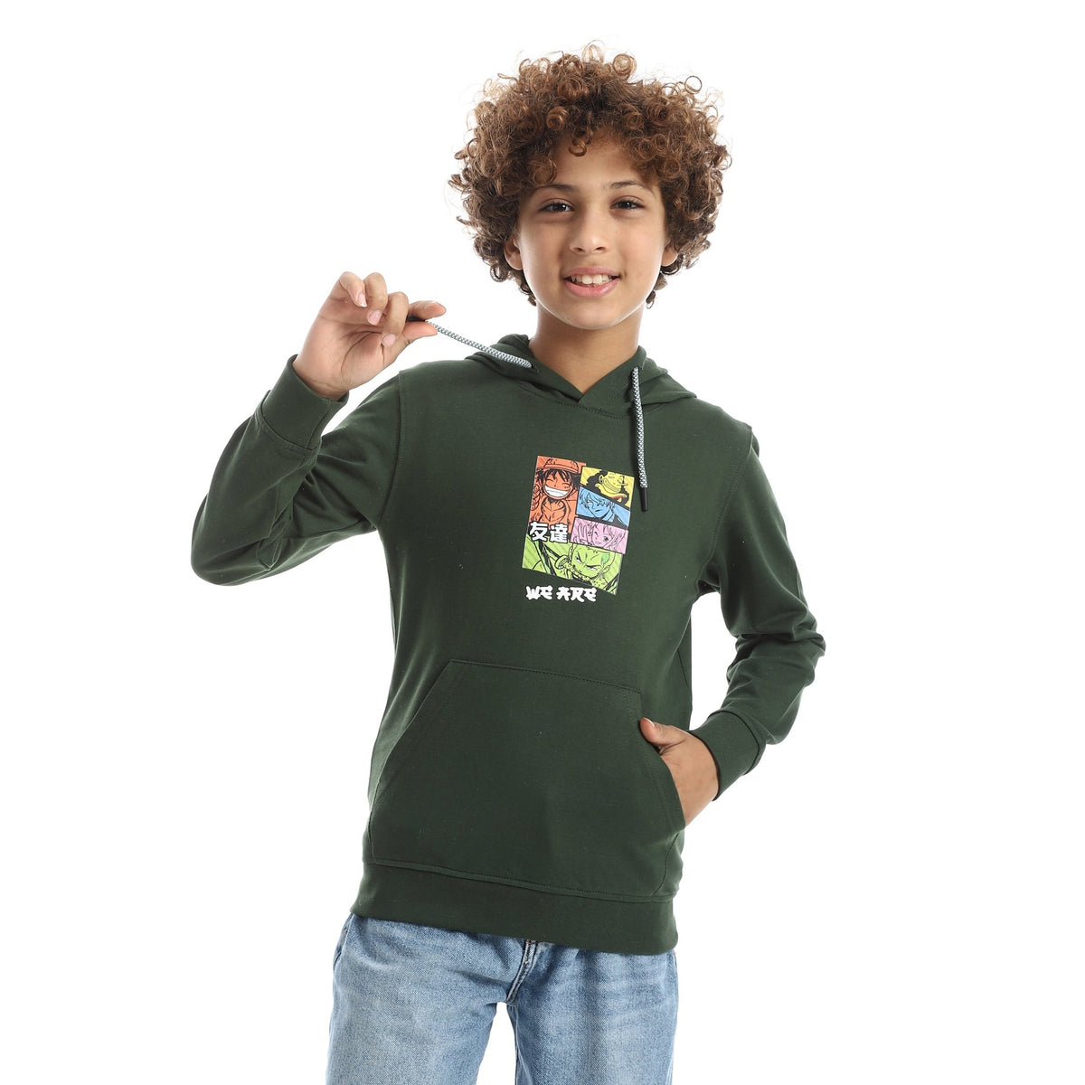 Boys' "Anime Squad" Graphic Hoodie Autumn Knit - Red Cotton