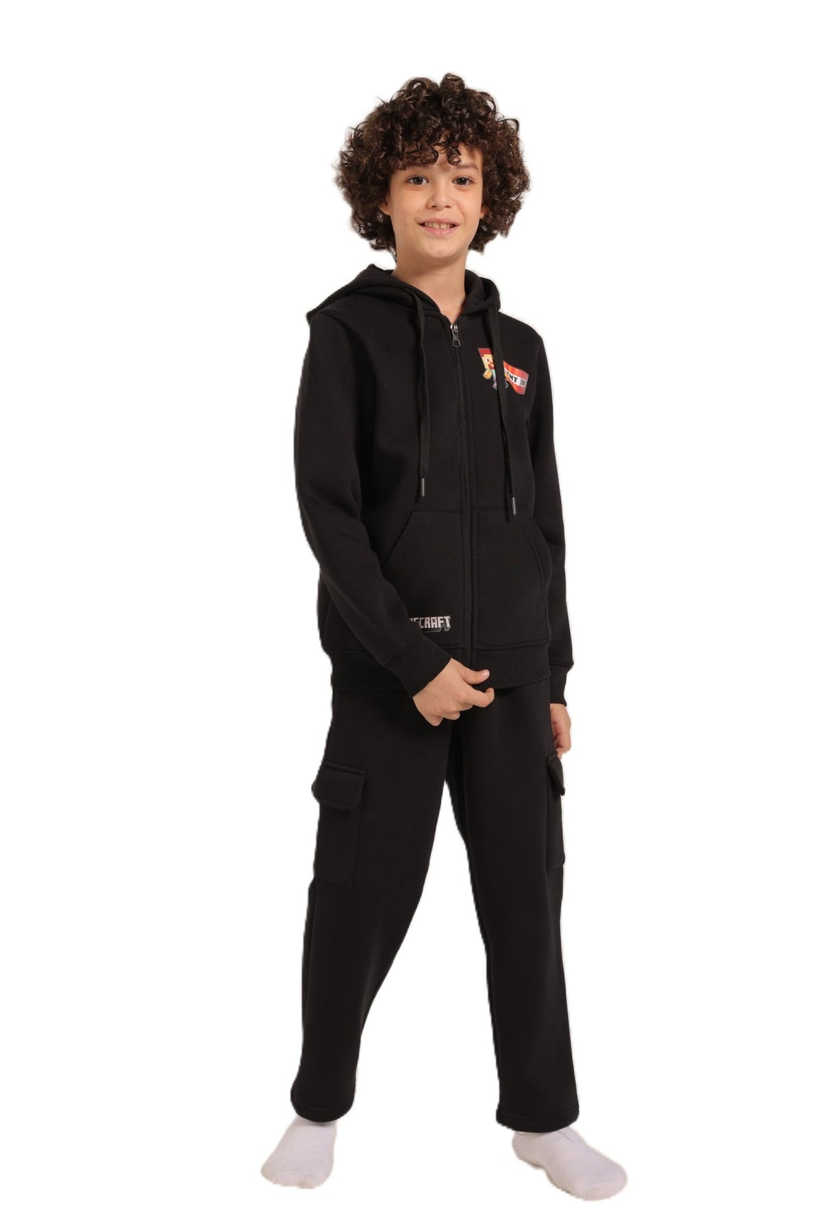 Boys’ Black Hoodie Pajama set - Red Cotton