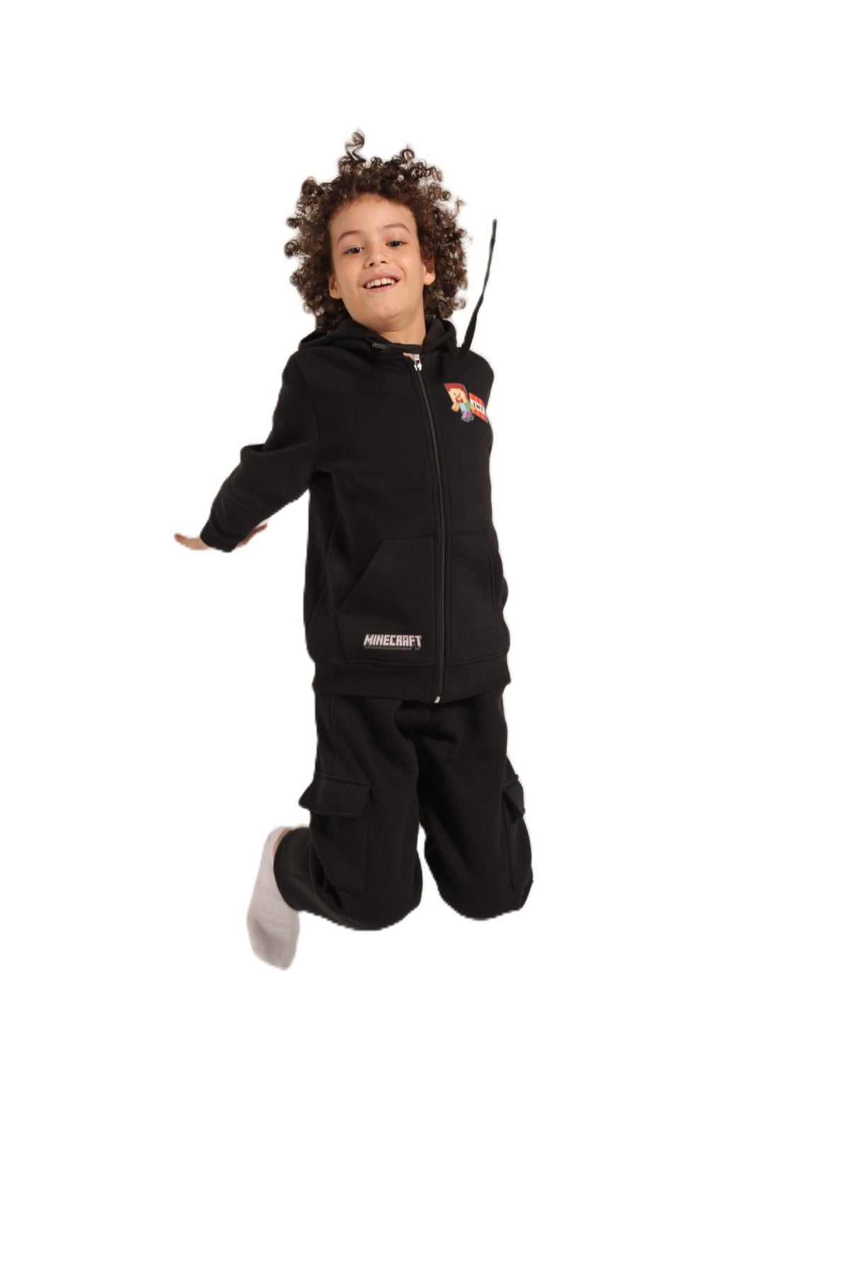 Boys’ Black Hoodie Pajama set - Red Cotton