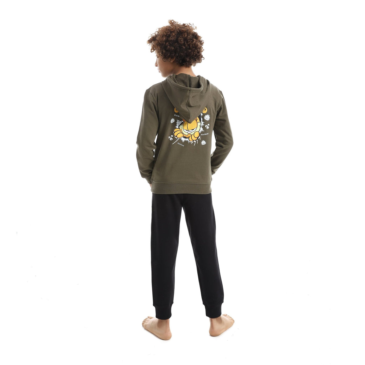 Boys' "Garfield" Graphic Hoodie & Joggers Autumn Set - Red Cotton