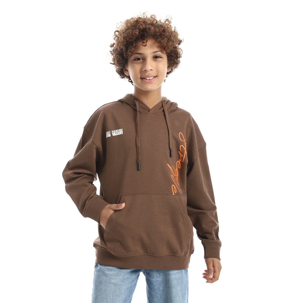 Boys' Graphic Print Autumn Hoodie - Red Cotton