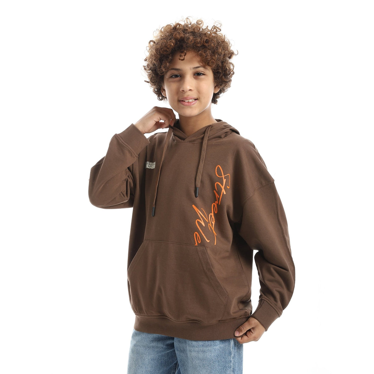 Boys' Graphic Print Autumn Hoodie - Red Cotton