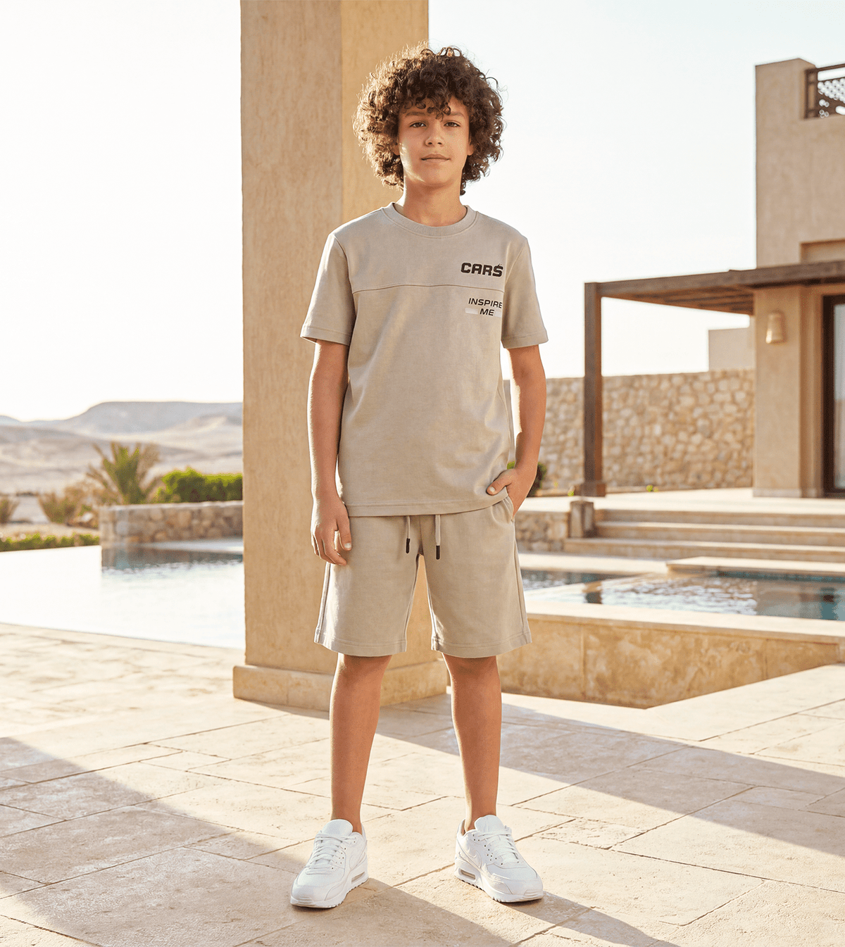 Boys Melton Shorts Set in Soft Mint - Red Cotton