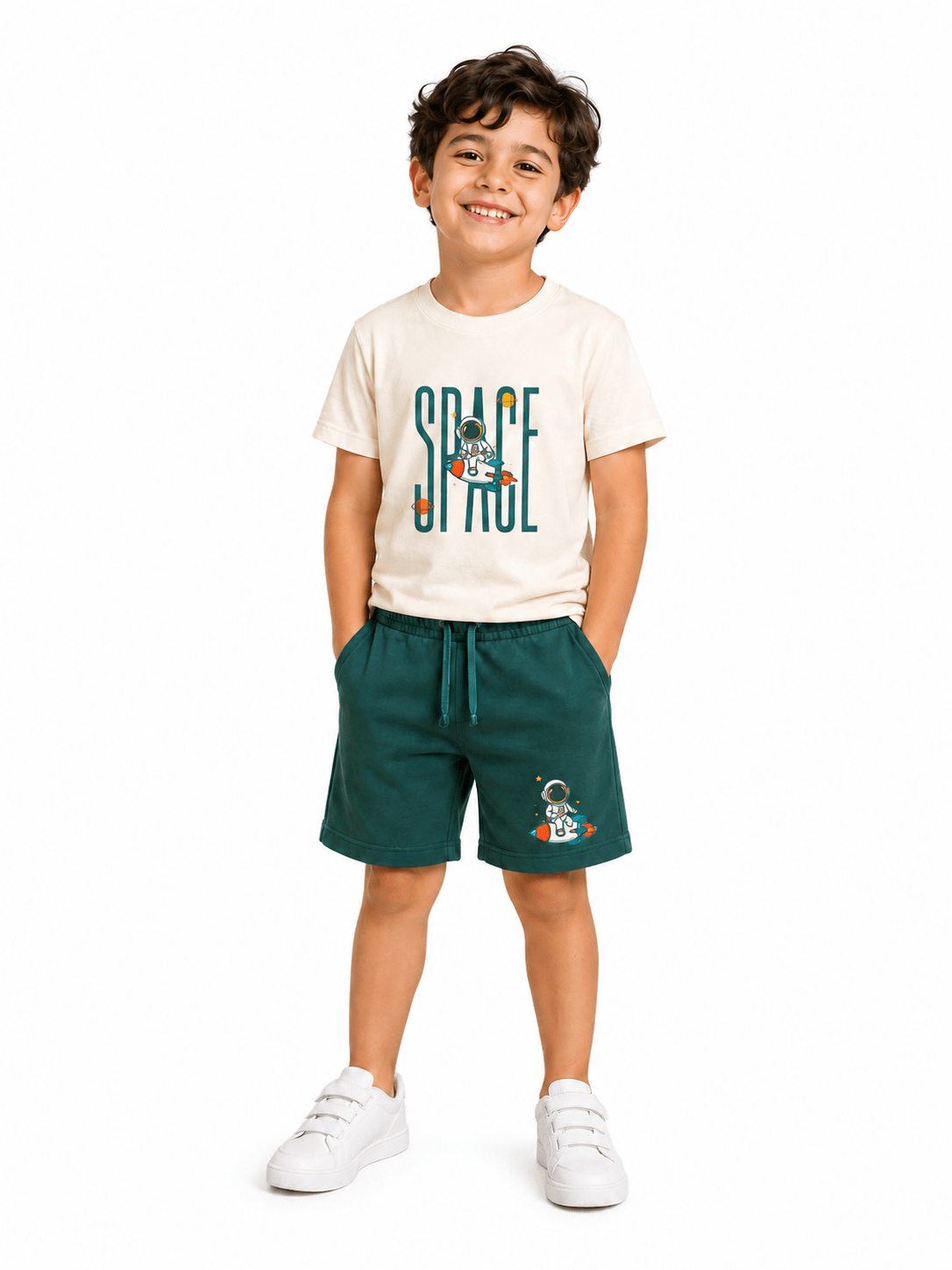 Boys’ Milton Short Pajama Set with Chest Print – Off White - Red Cotton