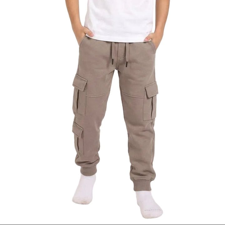 Boys Multi-Pocket Cargo Joggers - Red Cotton