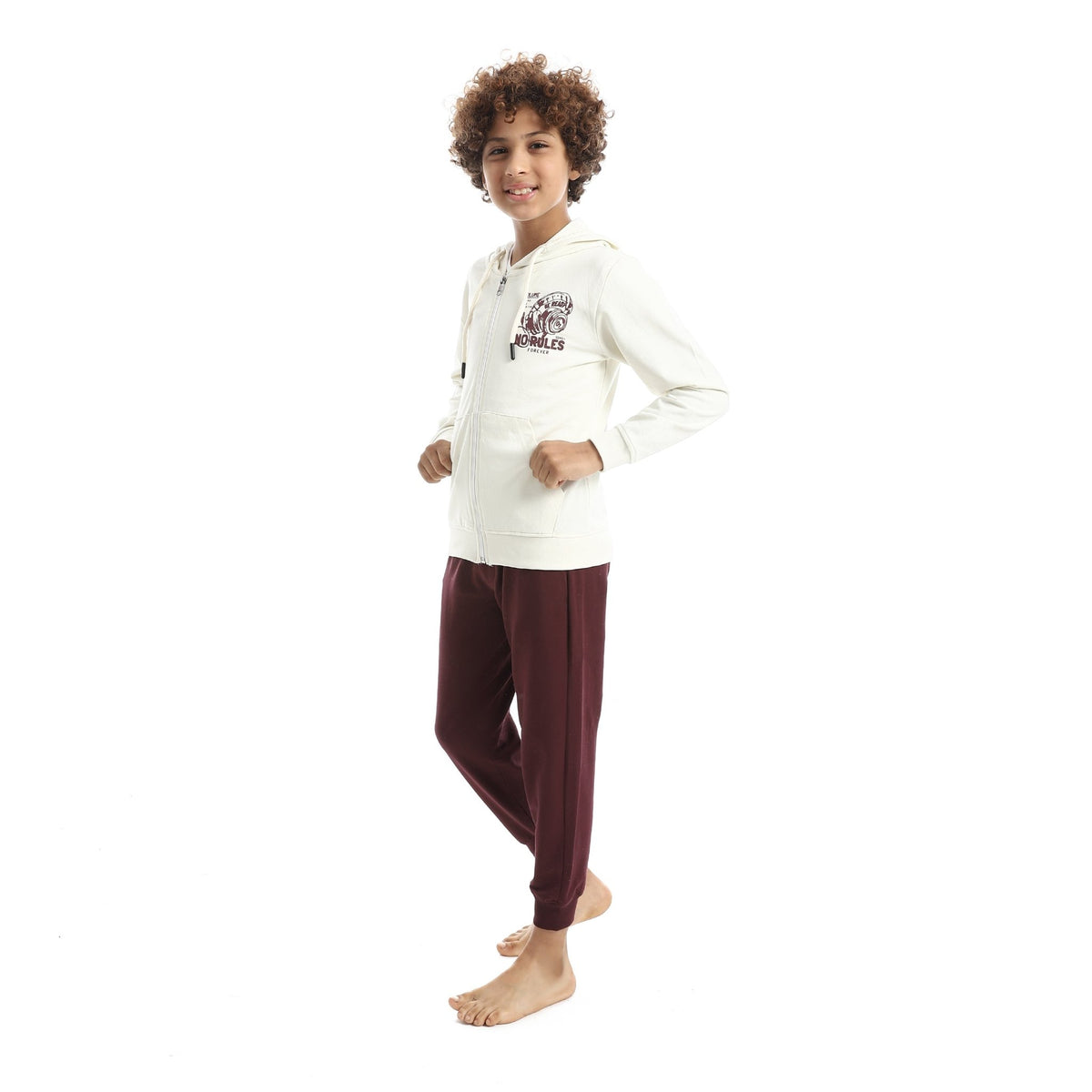 Boys' "No Rules" Zip-Up Hoodie & Joggers Set - Red Cotton