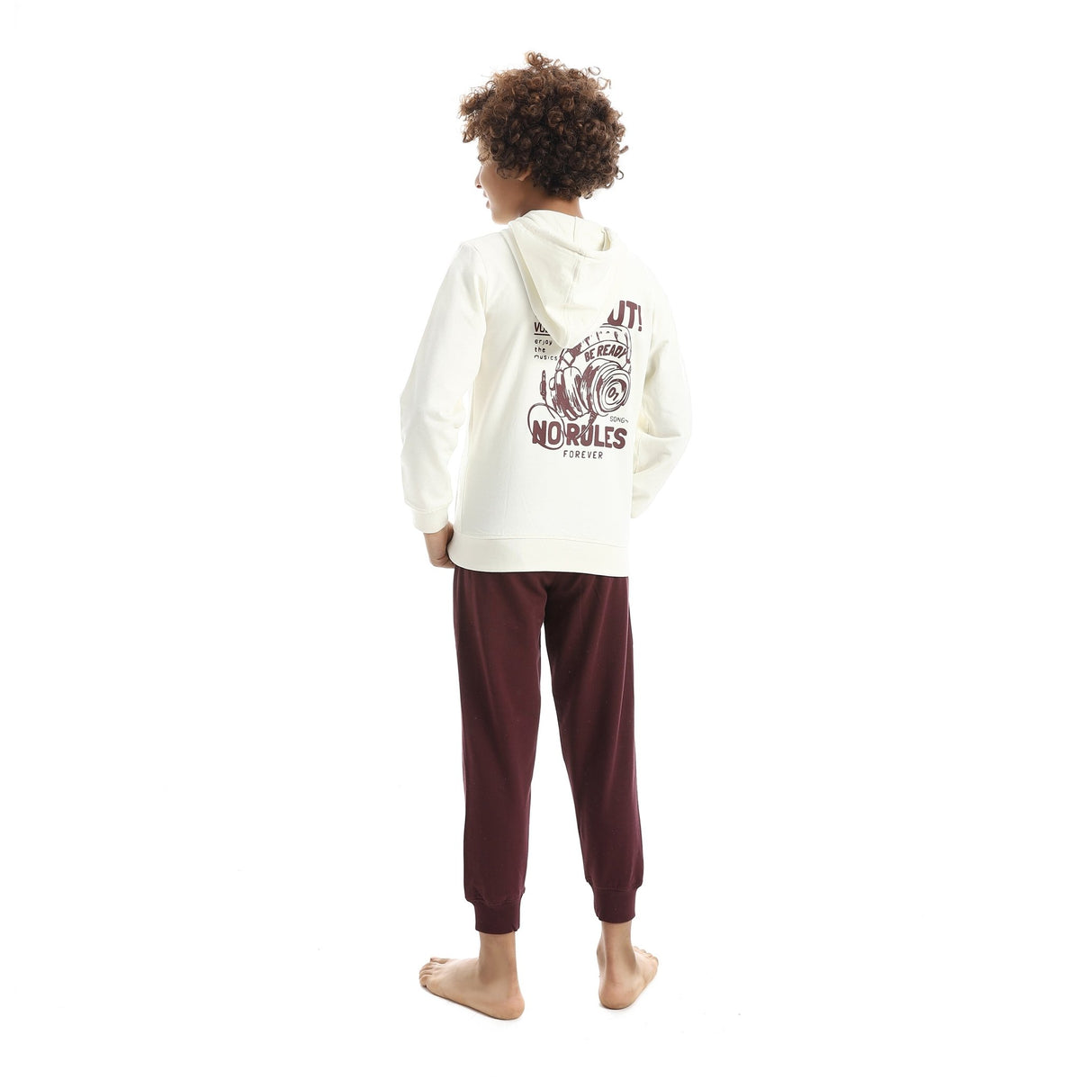 Boys' "No Rules" Zip-Up Hoodie & Joggers Set - Red Cotton