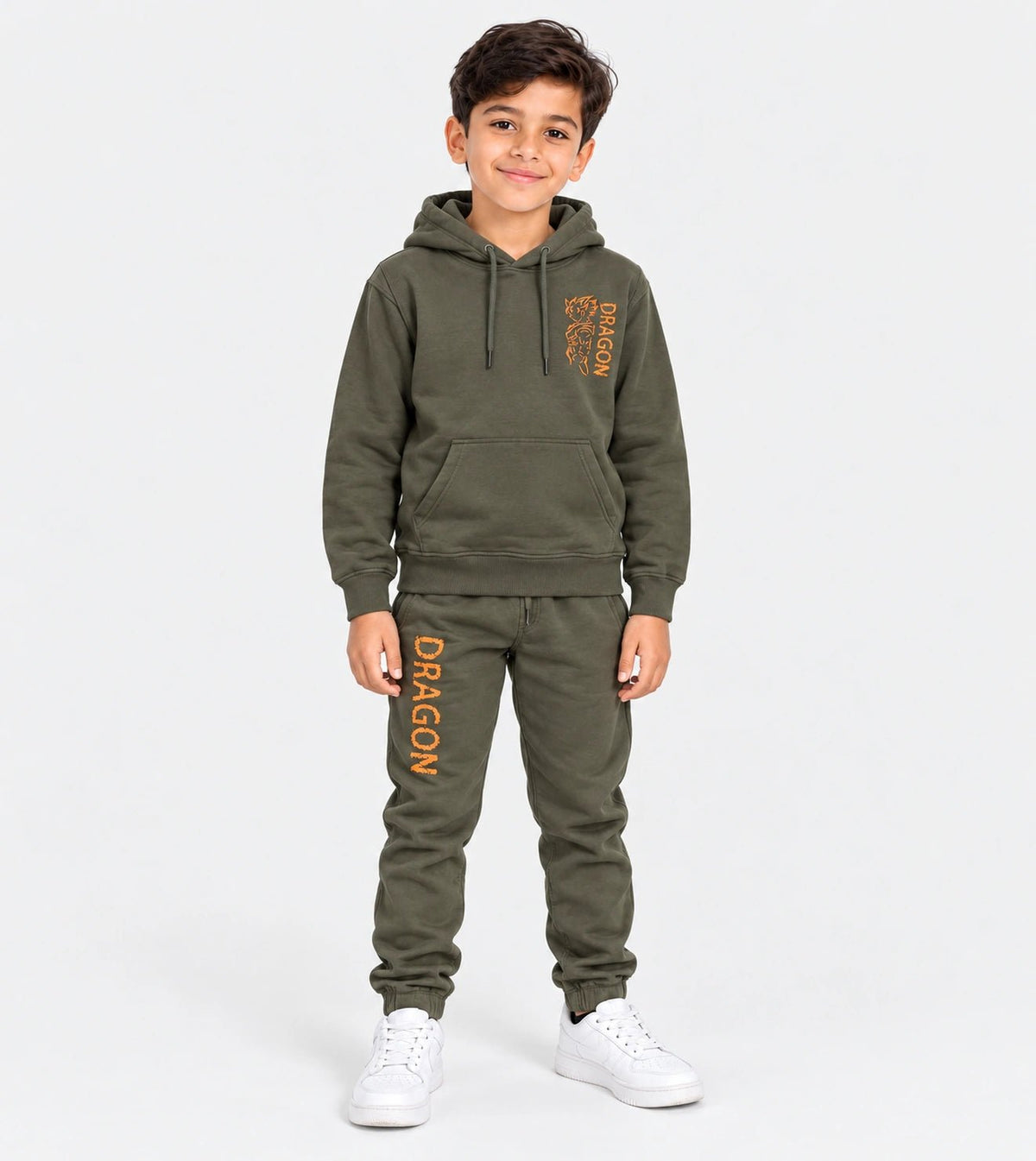 Boys’ Olive Green Hoodie Pajama Set | Red Cotton - Red Cotton