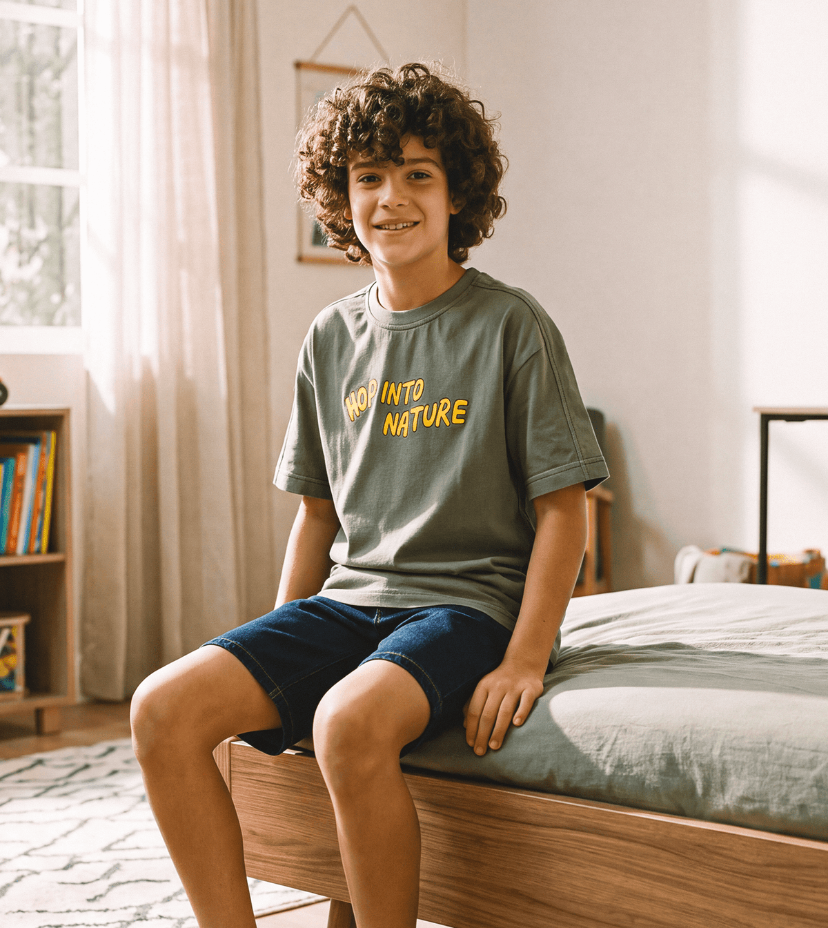 Boys’ Olive Green T-Shirt - Red Cotton