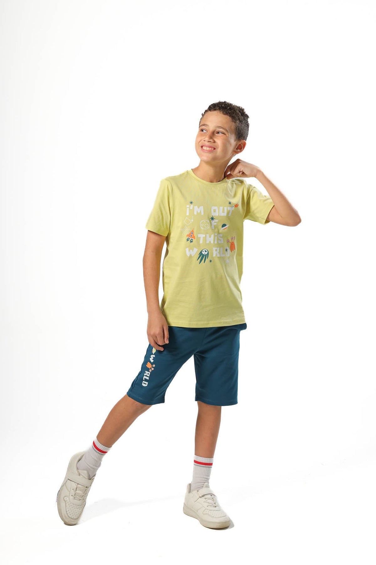 Boys Printed Colorful Summer & Pajama Shorts Set - Ganzari - Red Cotton