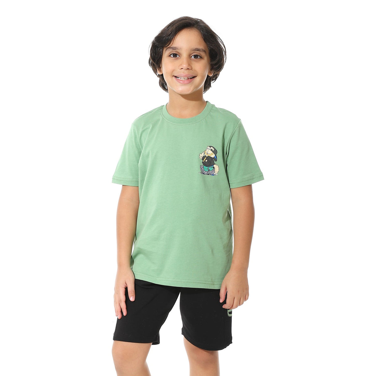 Boys Printed Colorful Summer & Pajama Shorts Set - Green - Red Cotton