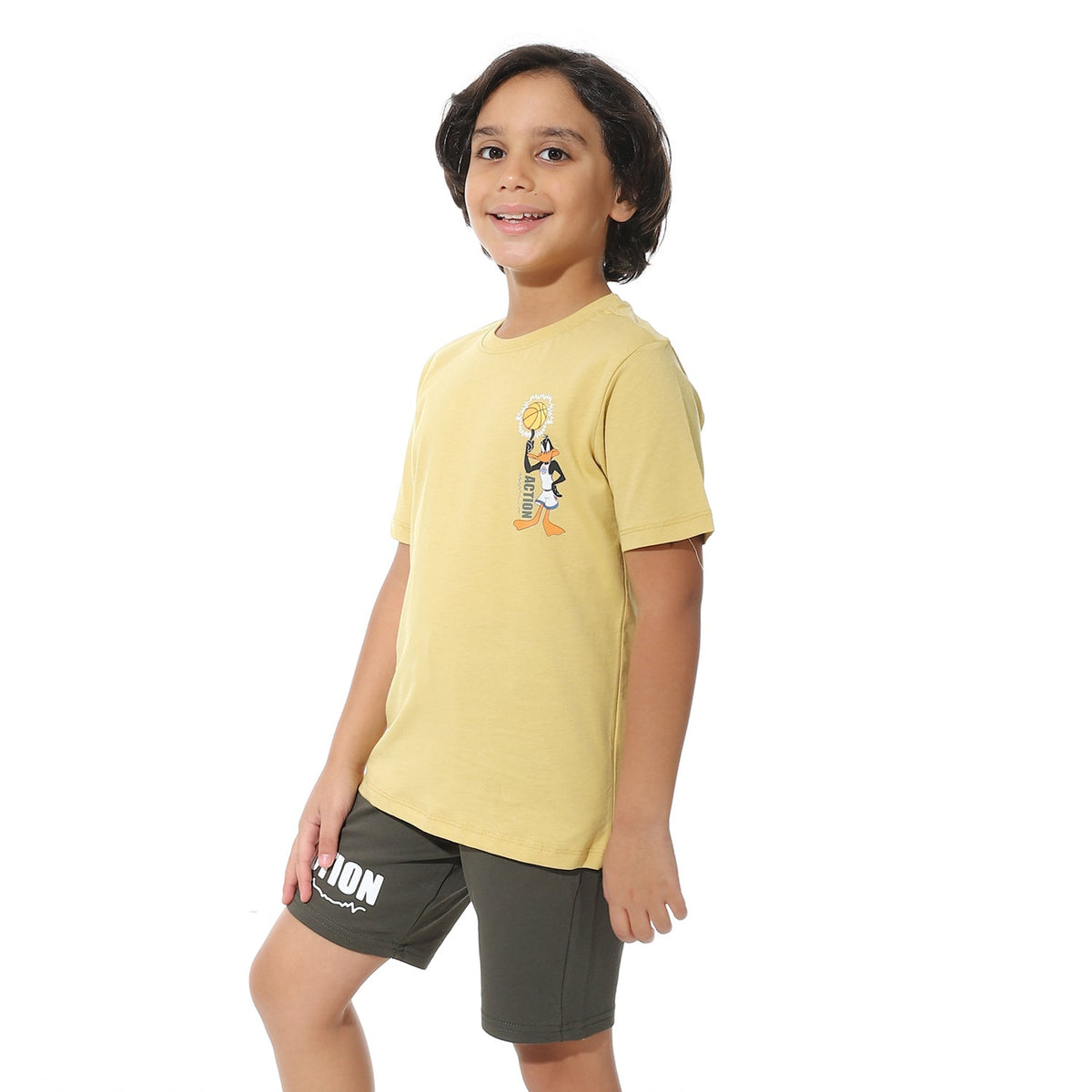 Boys Printed Colorful Summer & Pajama Shorts Set - Yellow - Red Cotton