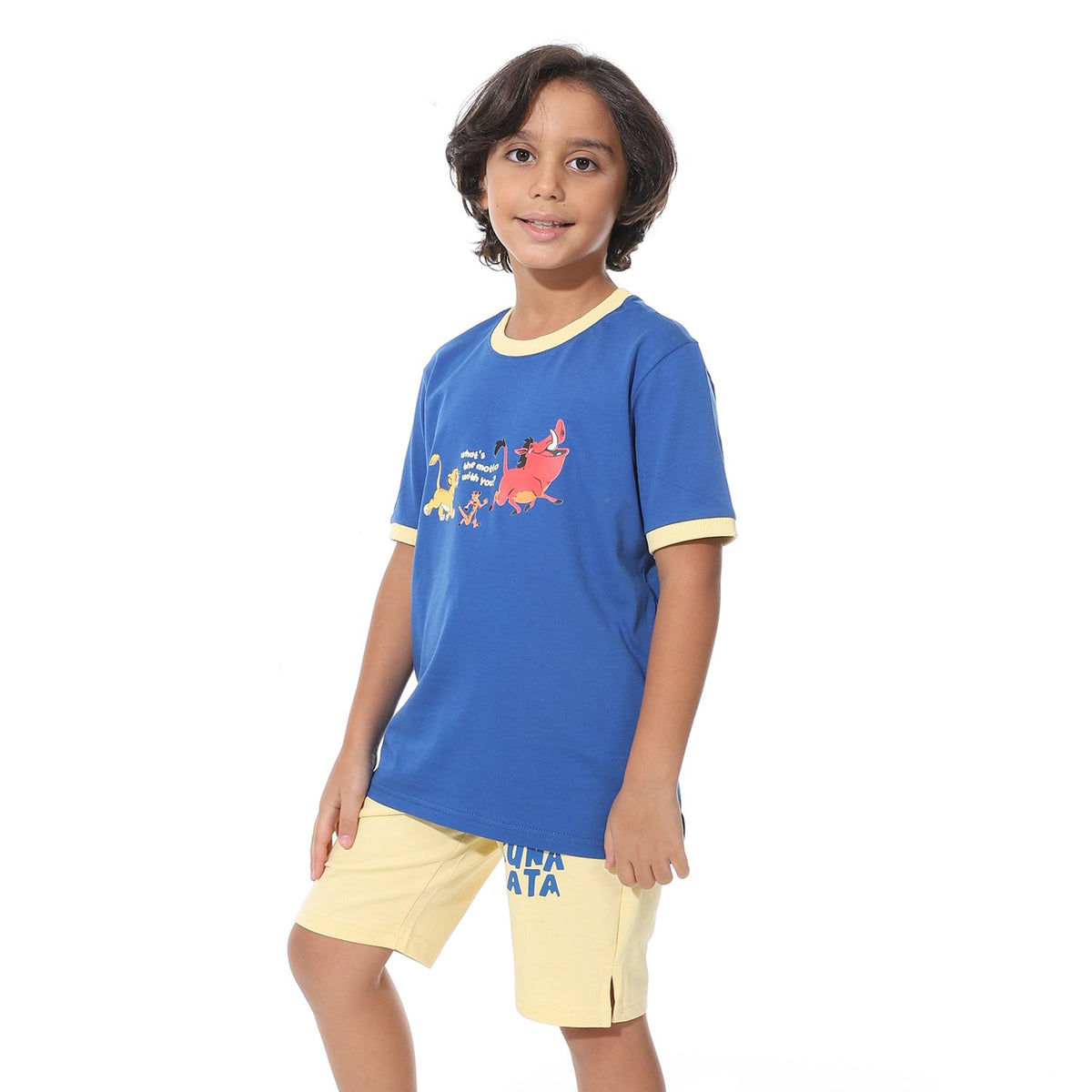 Boys’ Short Pajama Set with Back Print – Soft Cotton Nightwear - Red Cotton
