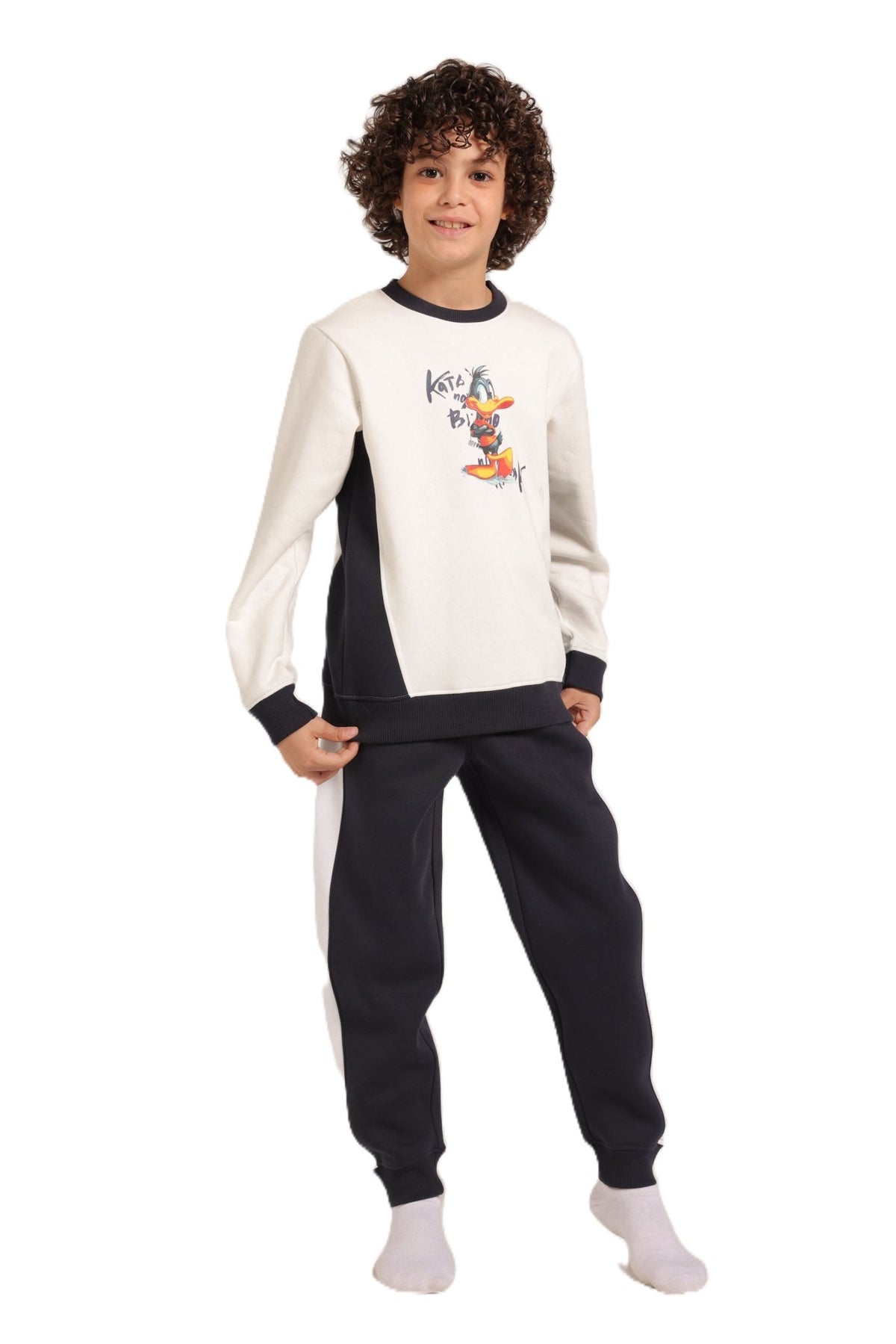 Boy's Tracksuit – Cartoon Print Sweatshirt & Joggers Set - Red Cotton